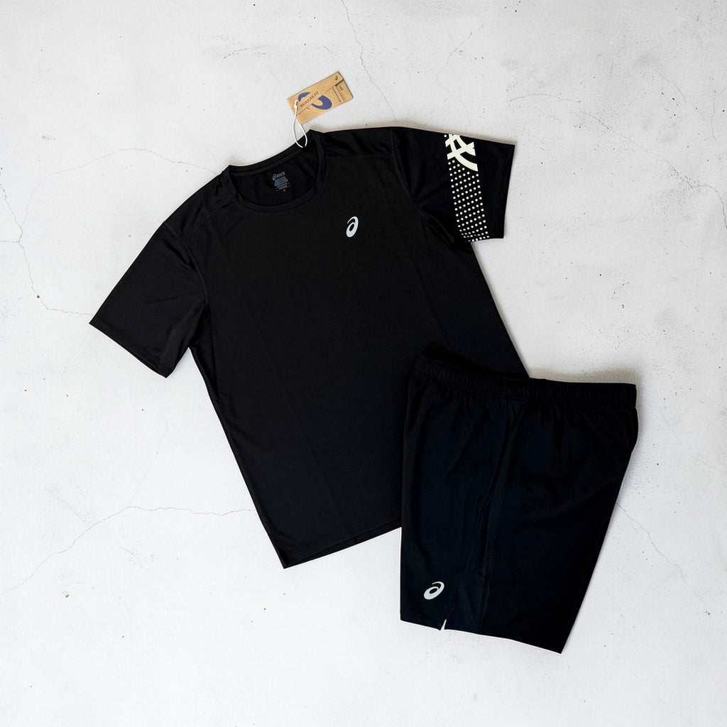 ASICS ICON WINDRUNNER, T-SHIRT AND SHORTS 3PC SET - BLACK (Japan sizing)