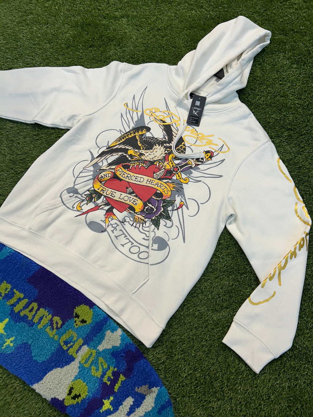 Ed Hardy Piecred Hearts And True Love Ivory Hoodie