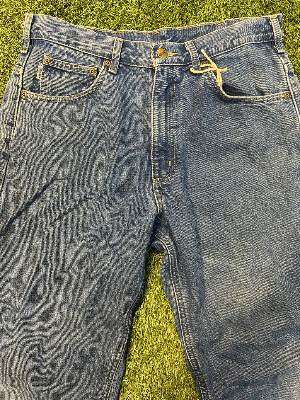 Vintage Carhartt B172 DST Flannel Lined Lighter Blue Wash Jeans