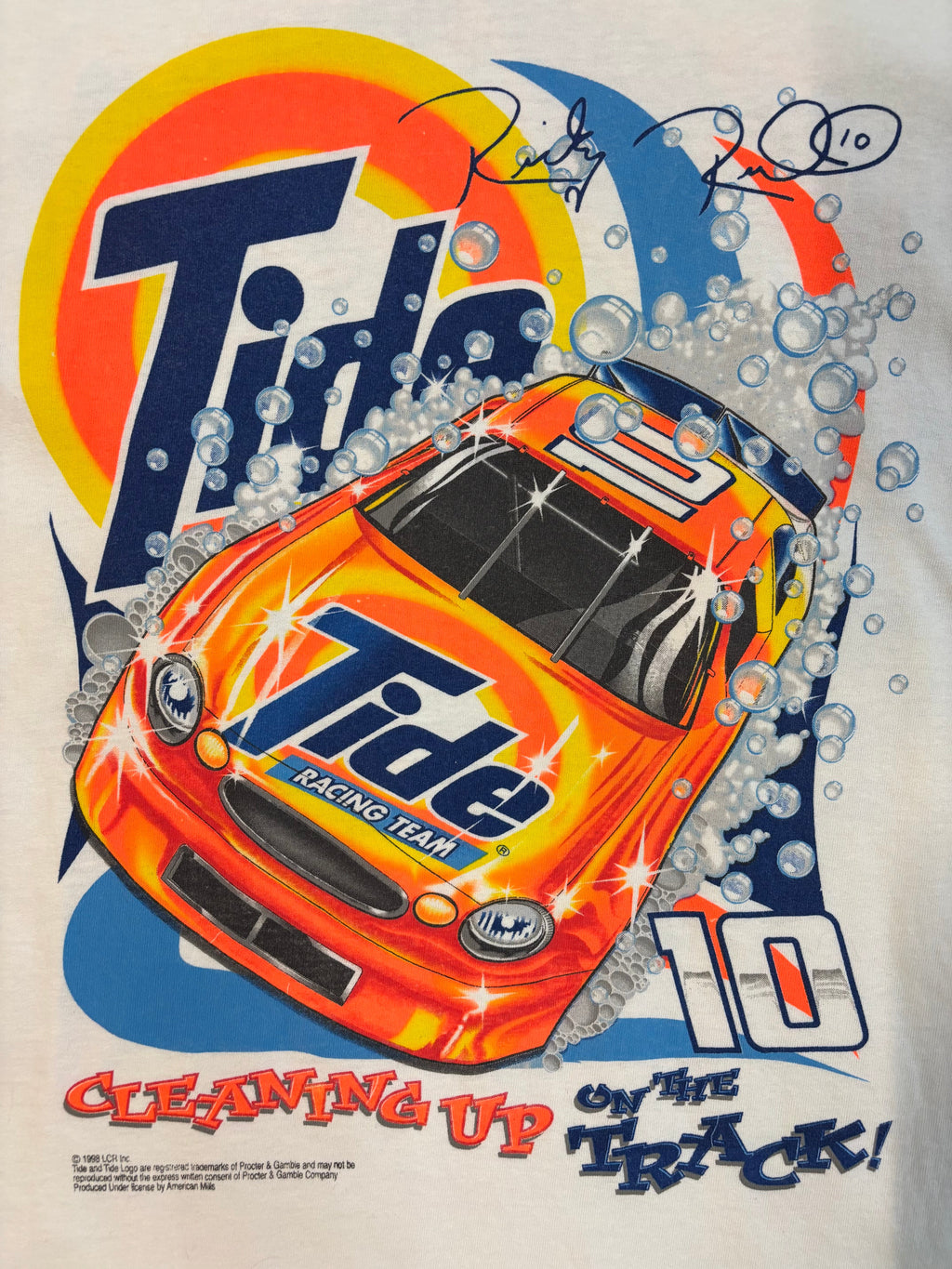 1998 Cleaning Up On The Track Tide Racing Team NASCAR T-Shirt Size XXL Royal Avalon Tag