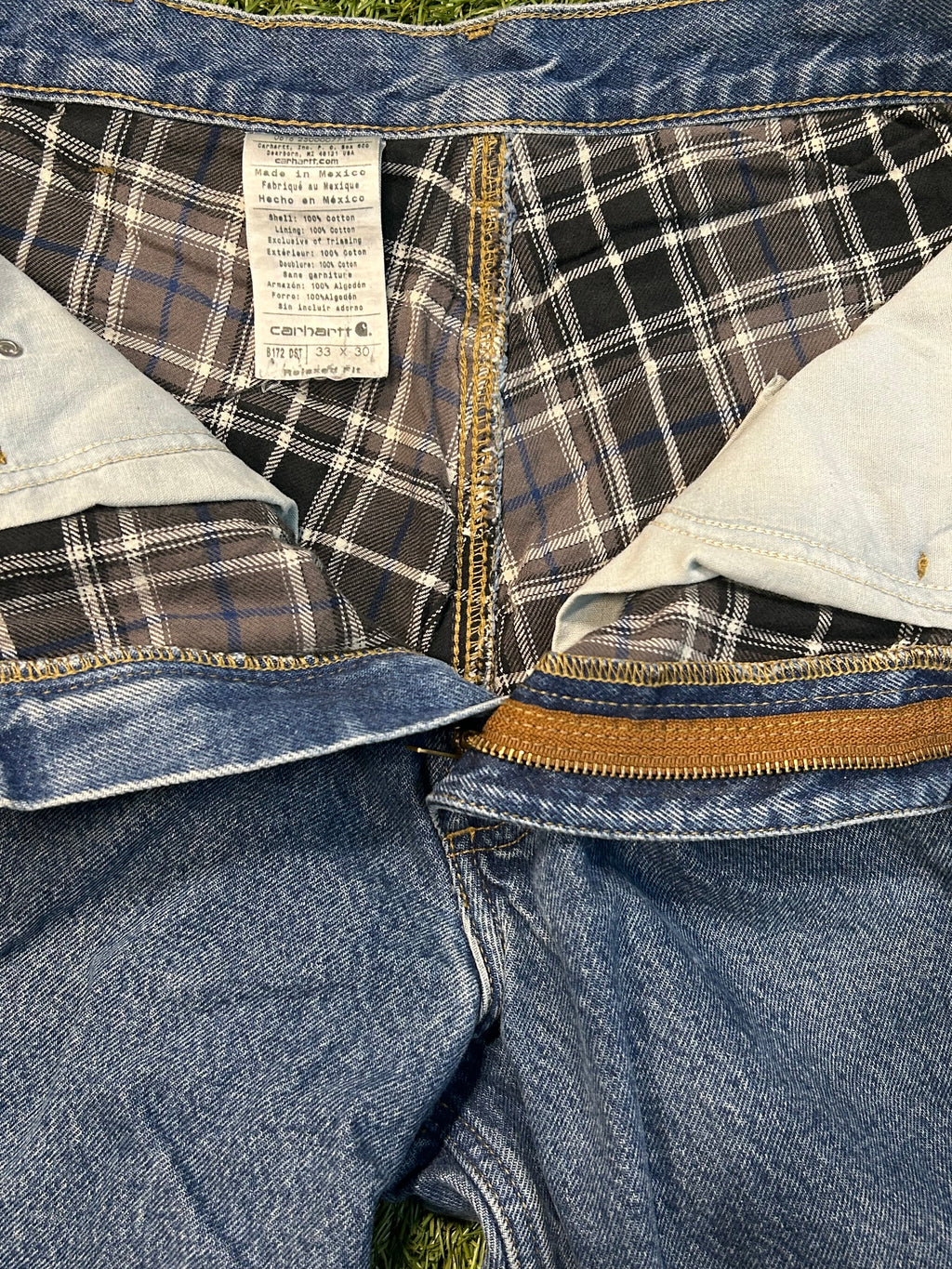 Vintage Carhartt B172 DST Flannel Lined Lighter Blue Wash Jeans