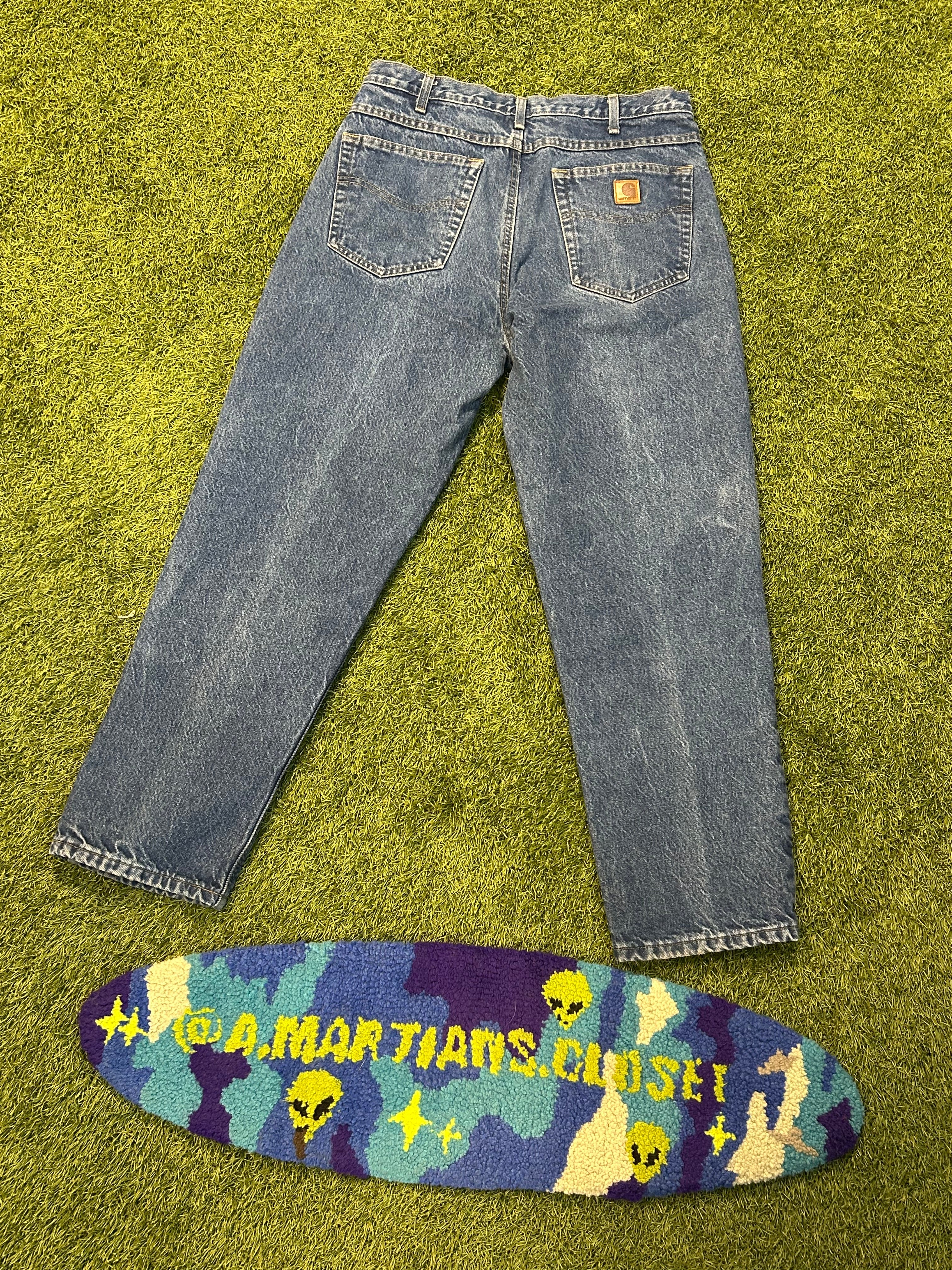 Vintage Carhartt B21 DST Flannel Lined Dark Blue Jeans