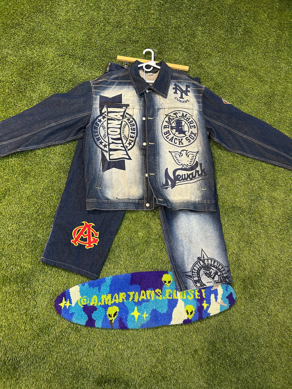 Y2K NLBM Blue Denim Embroidered Jacket+Denim Jeans
