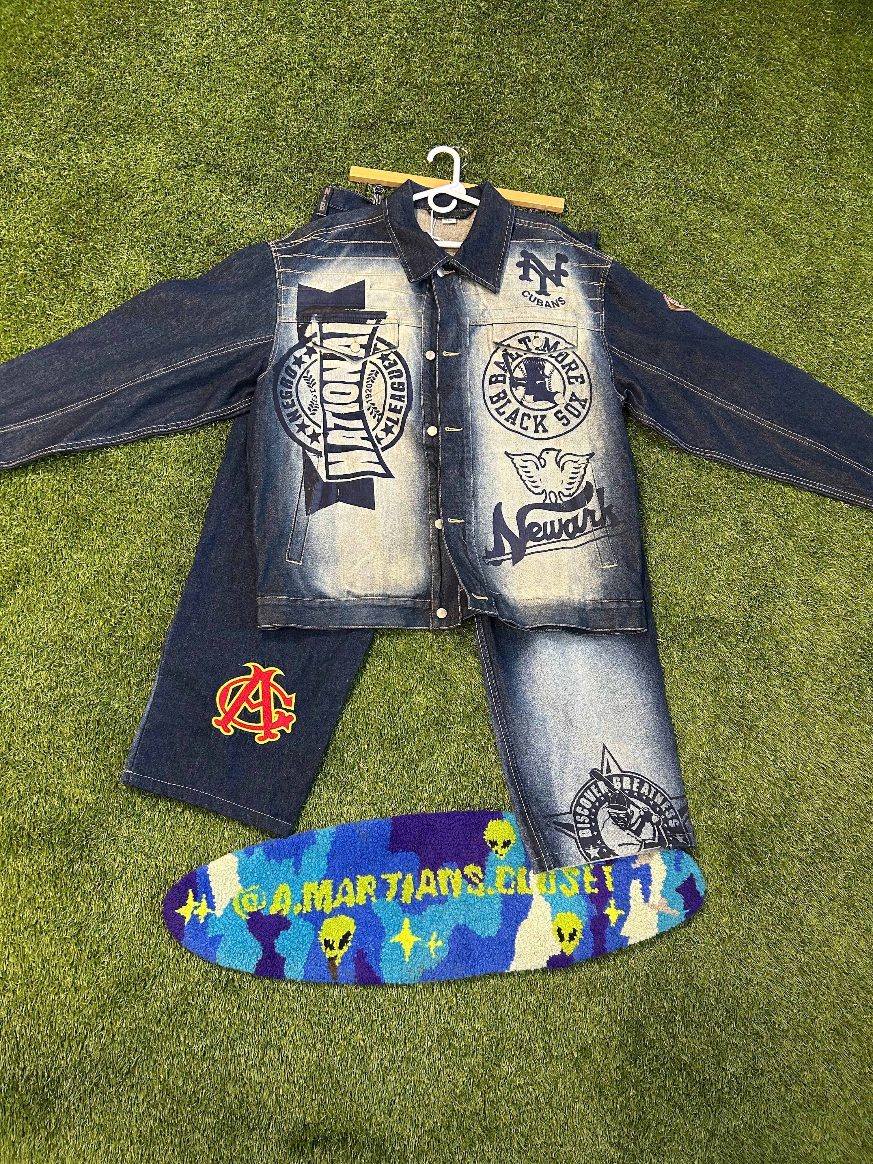 Y2K NLBM Blue Denim Embroidered Jacket+Denim Jeans