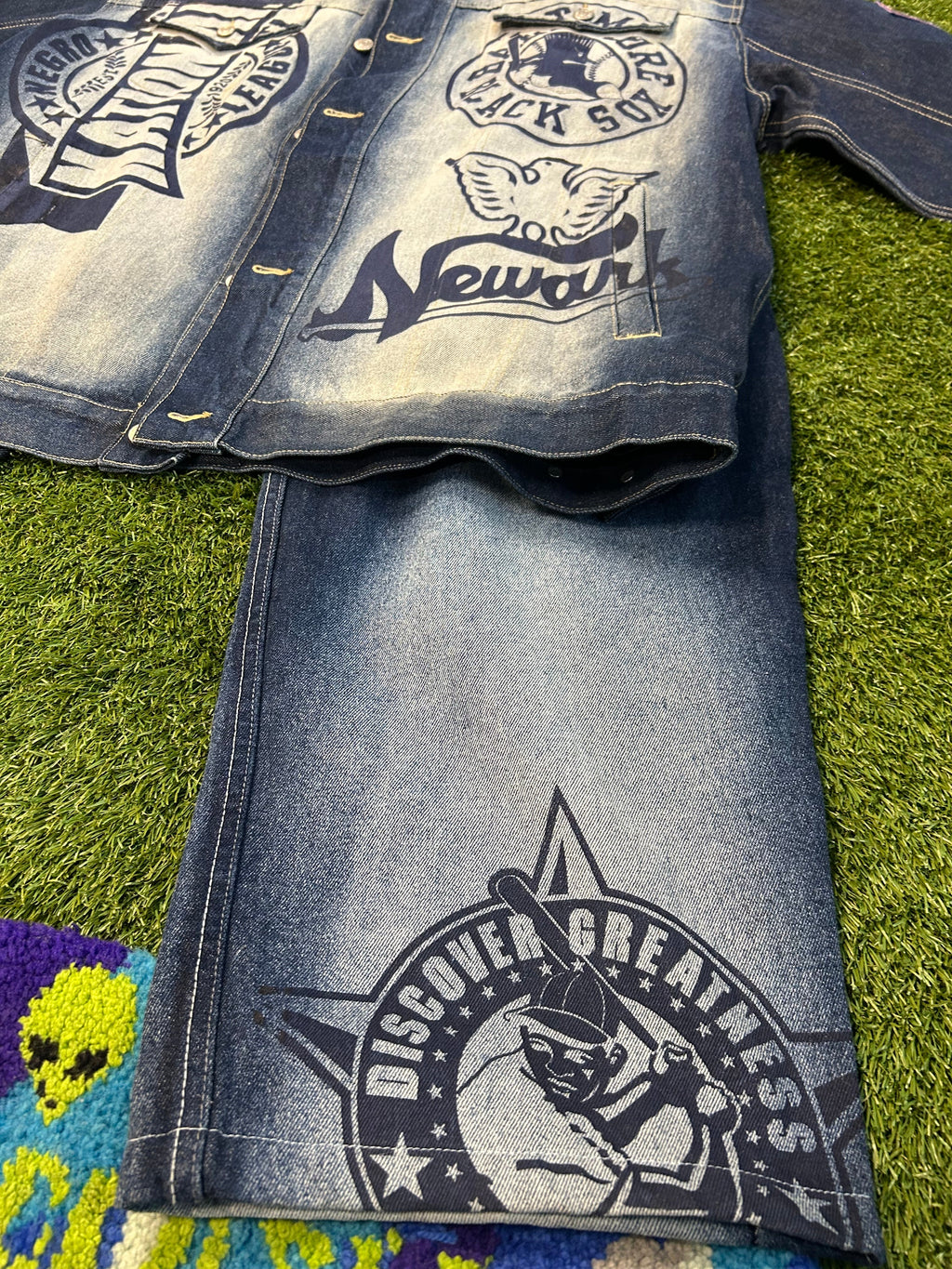 Y2K NLBM Blue Denim Embroidered Jacket+Denim Jeans