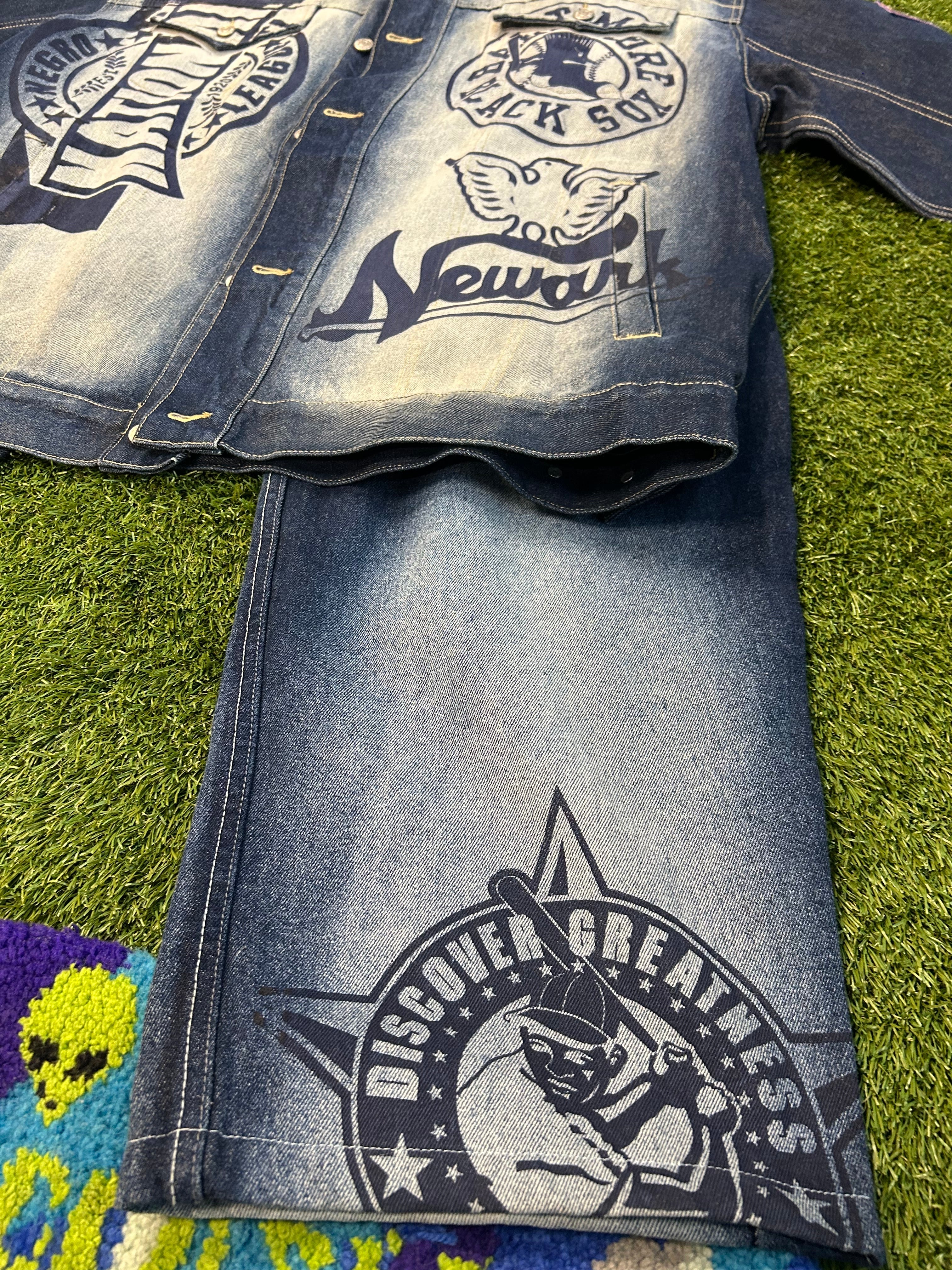 Y2K NLBM Blue Denim Embroidered Jacket+Denim Jeans