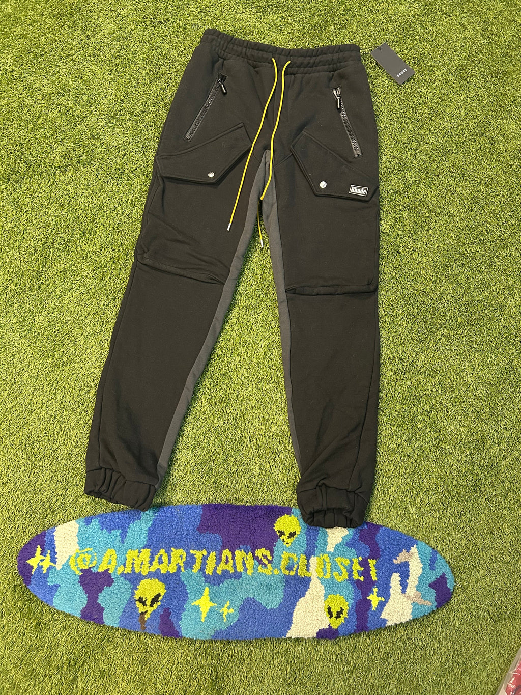 Rhude Black Classic Cargo Colorblock Pattern Sweat Pants