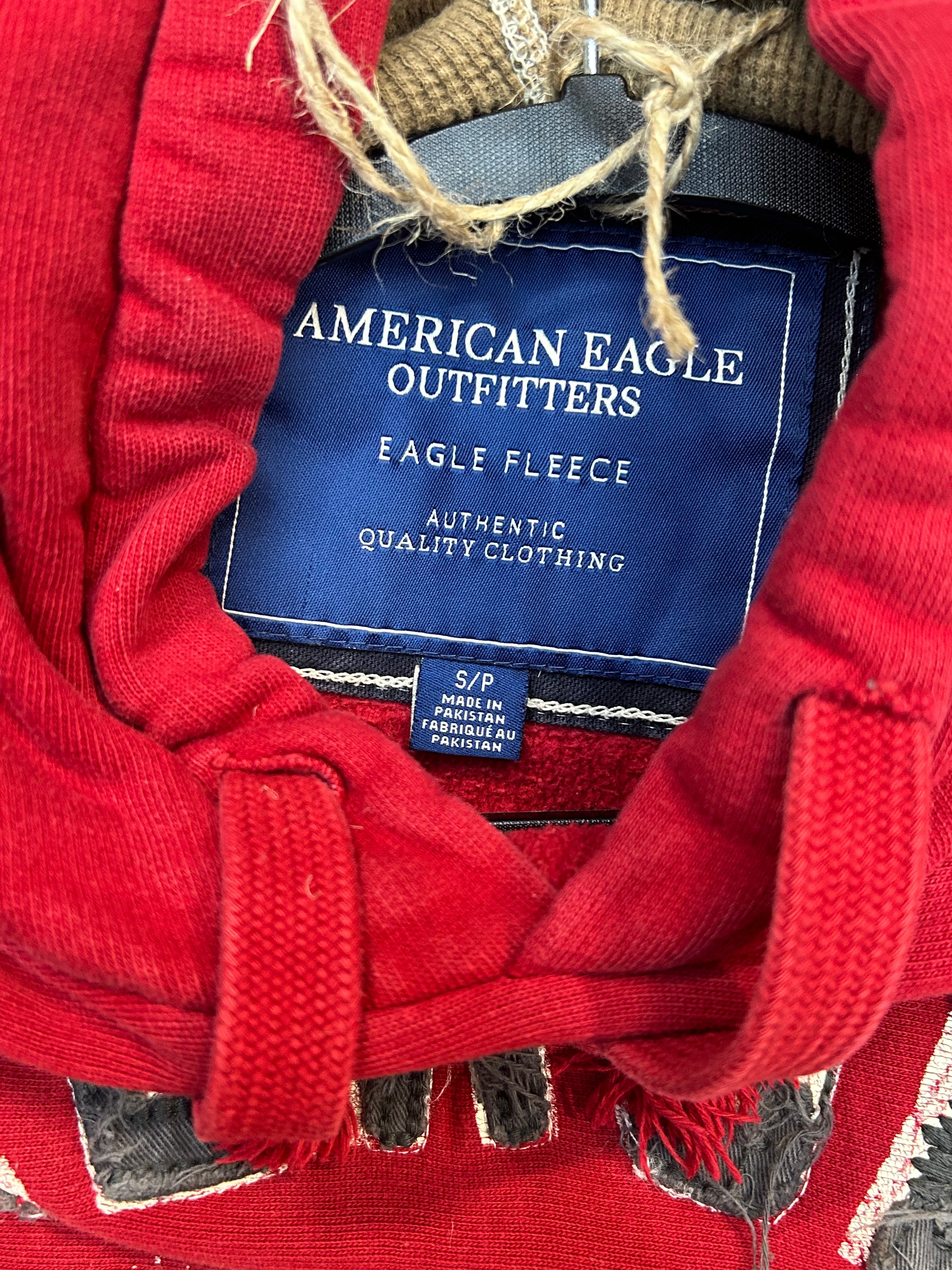 Y2K American Eagle Red Distressed Logo Hoodie