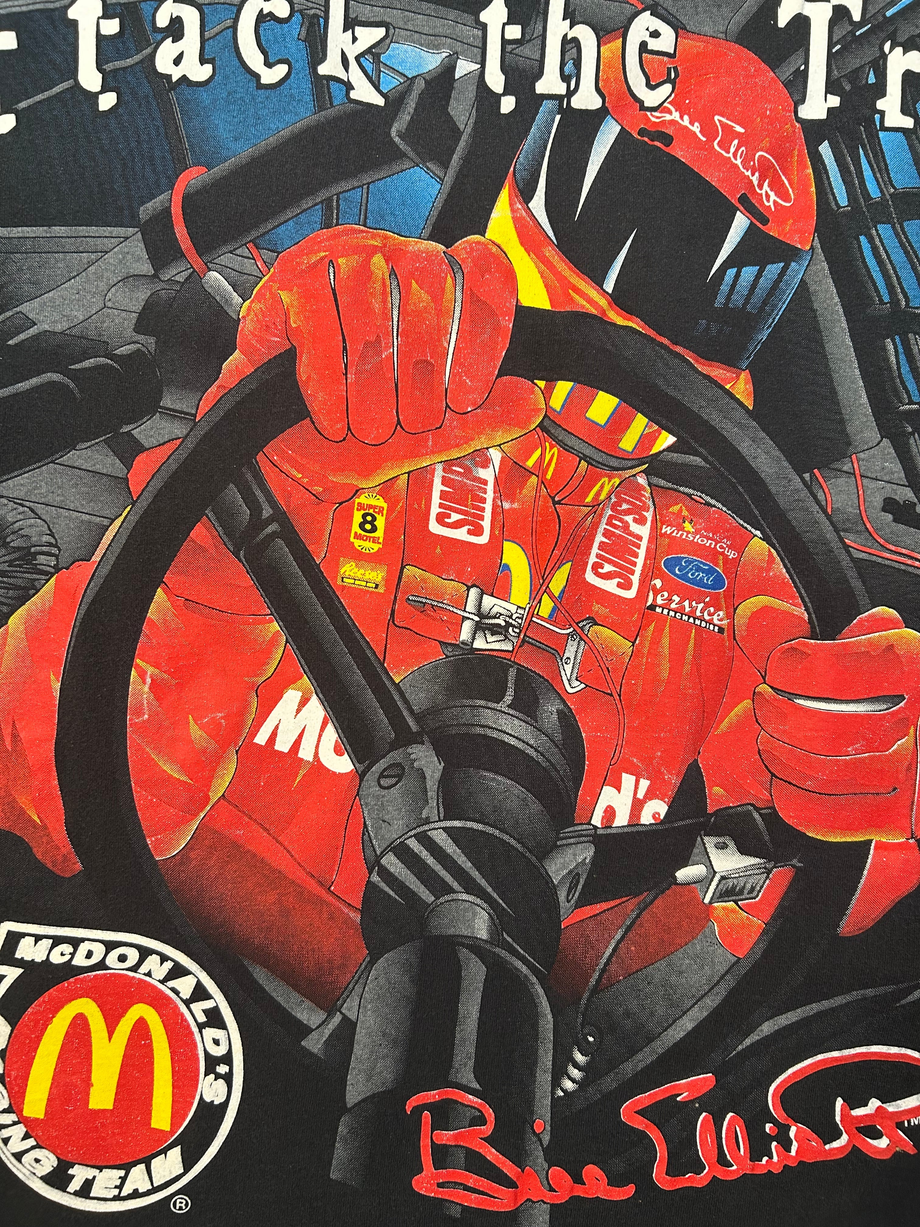 Vintage 1998 Bill Elliot Attack The Track AOP NASCAR Tee