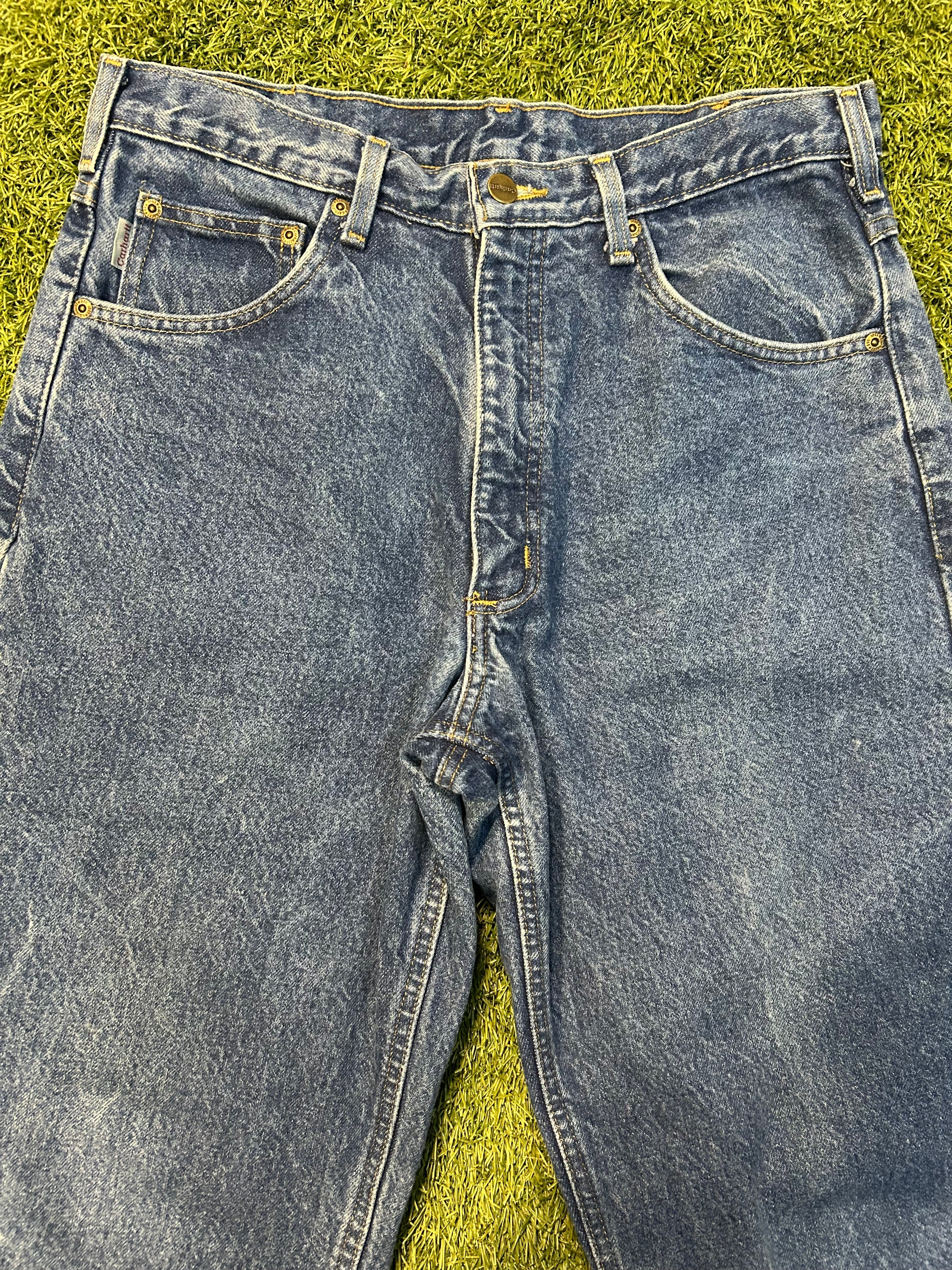Vintage Carhartt B21 DST Flannel Lined Dark Blue Jeans