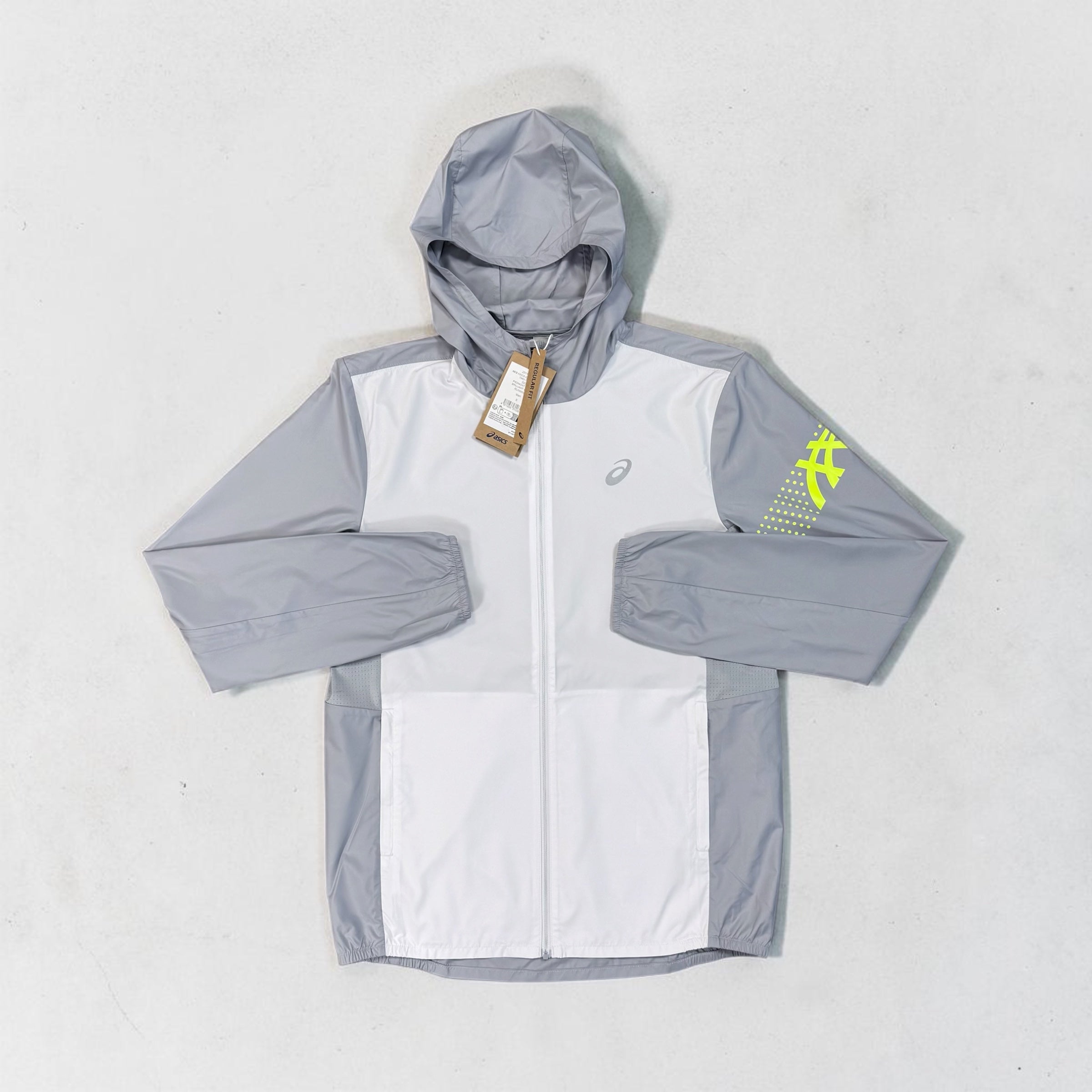ASICS ICON WINDRUNNER JACKET - GREY WHITE / VOLT