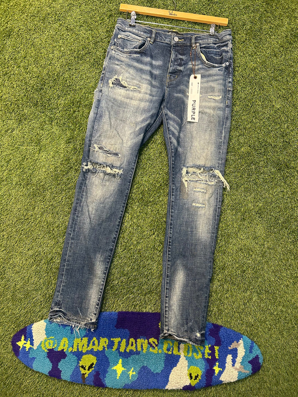 Purple The Brand Knee Cut Blue Jeans