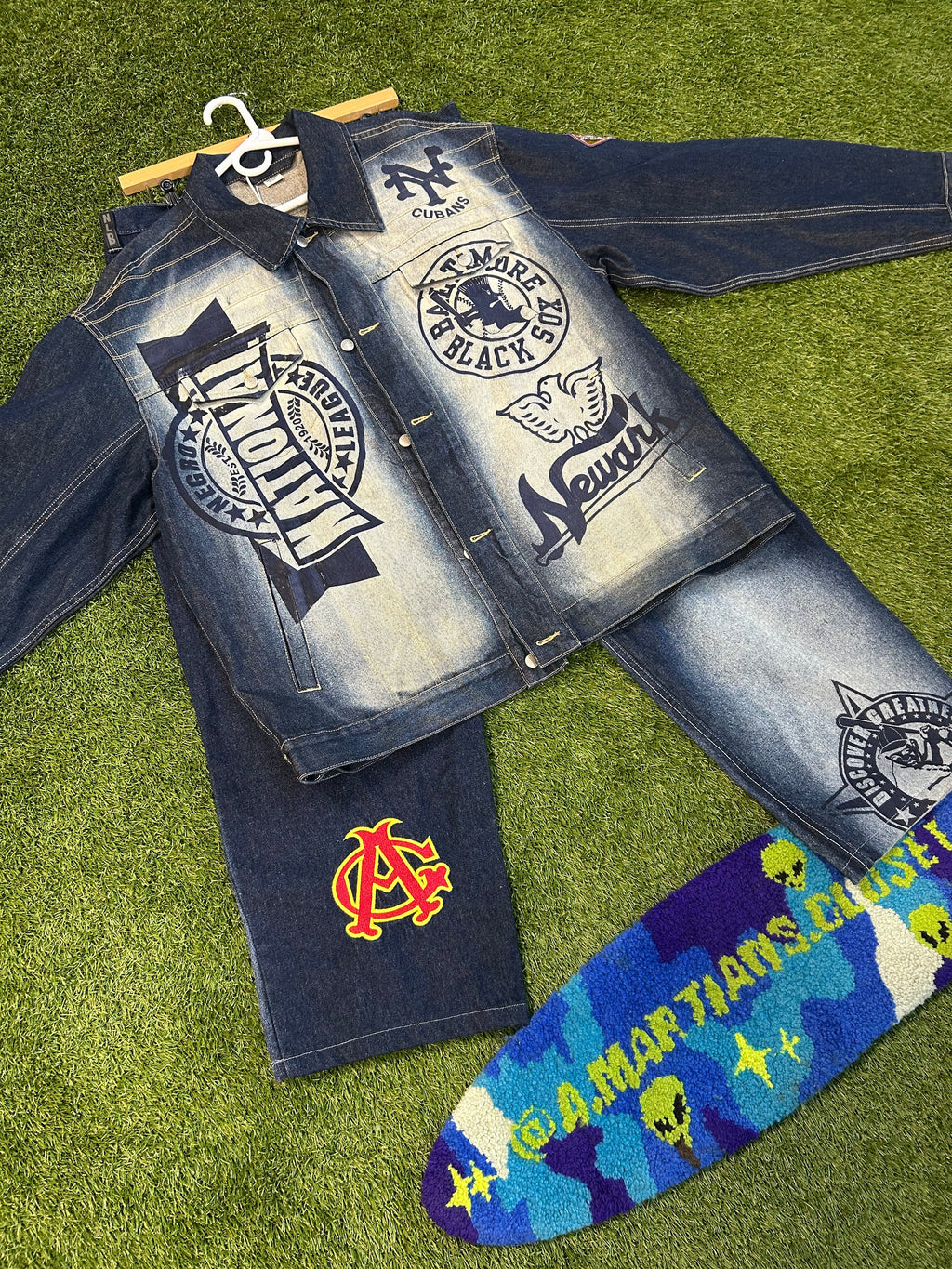 Y2K NLBM Blue Denim Embroidered Jacket+Denim Jeans