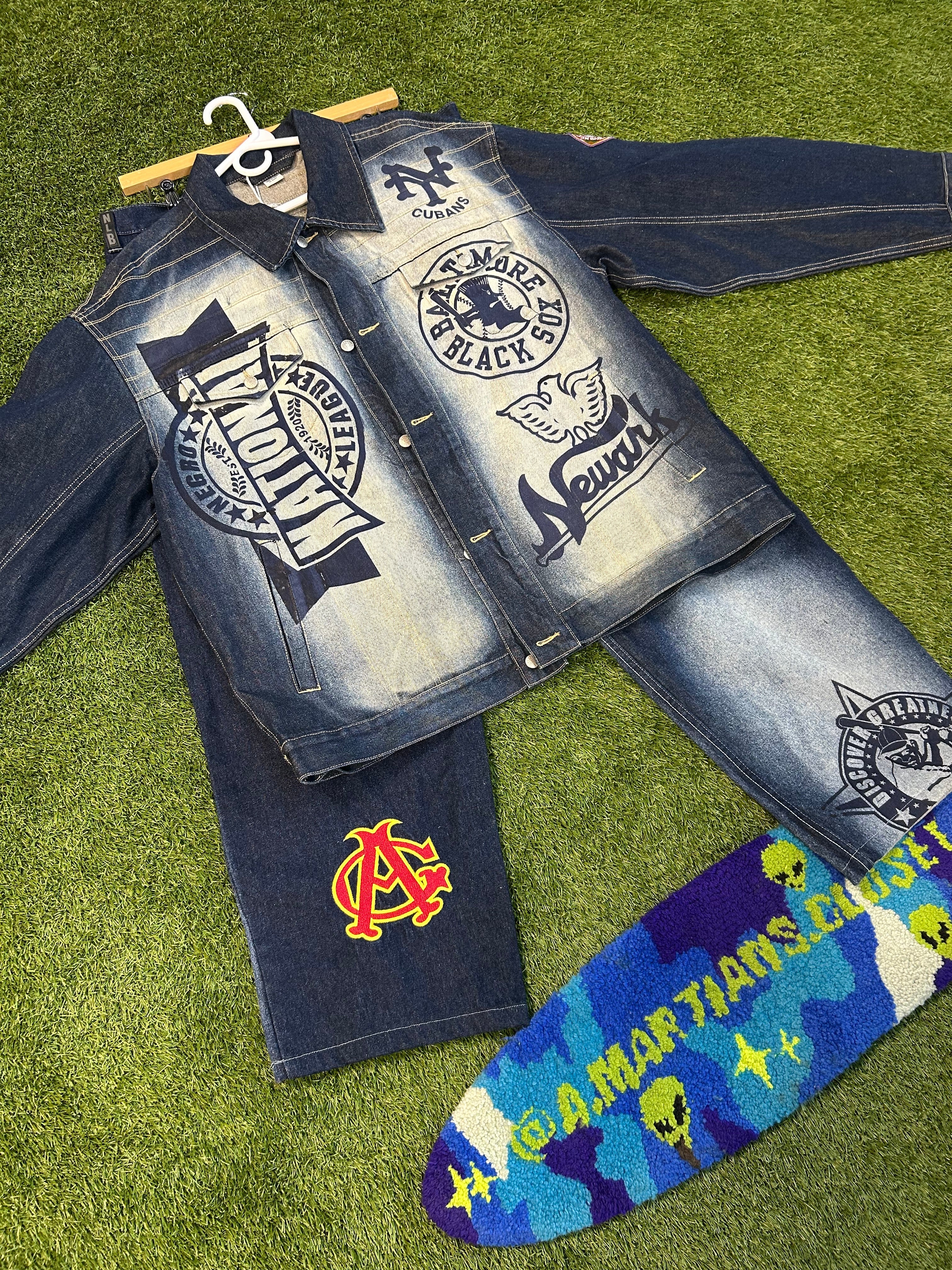 Y2K NLBM Blue Denim Embroidered Jacket+Denim Jeans