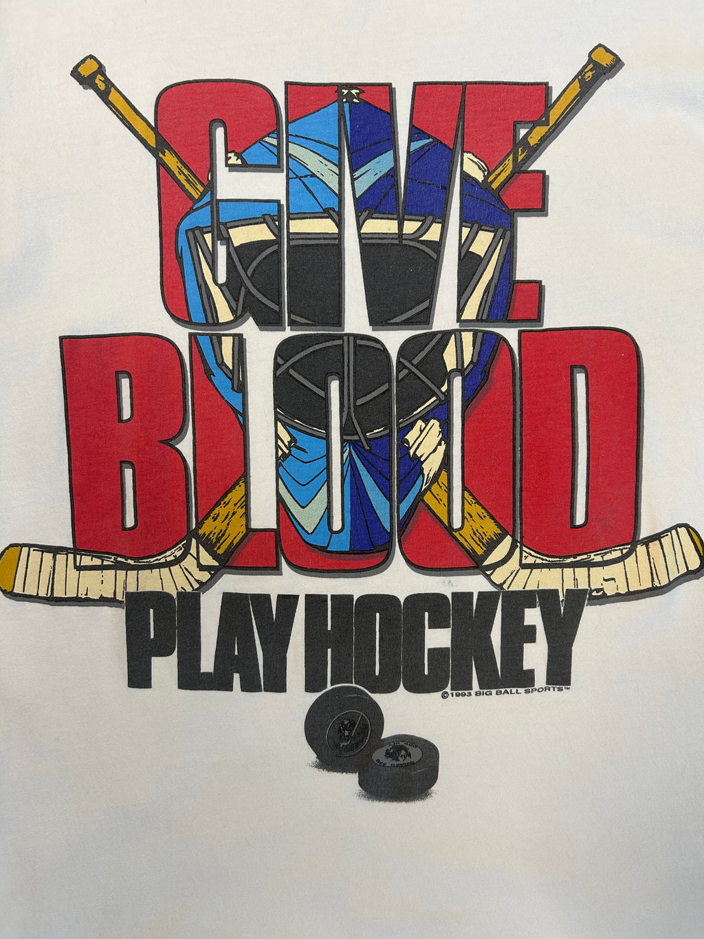 Vintage 1993 Give Blood Play Hockey Tee