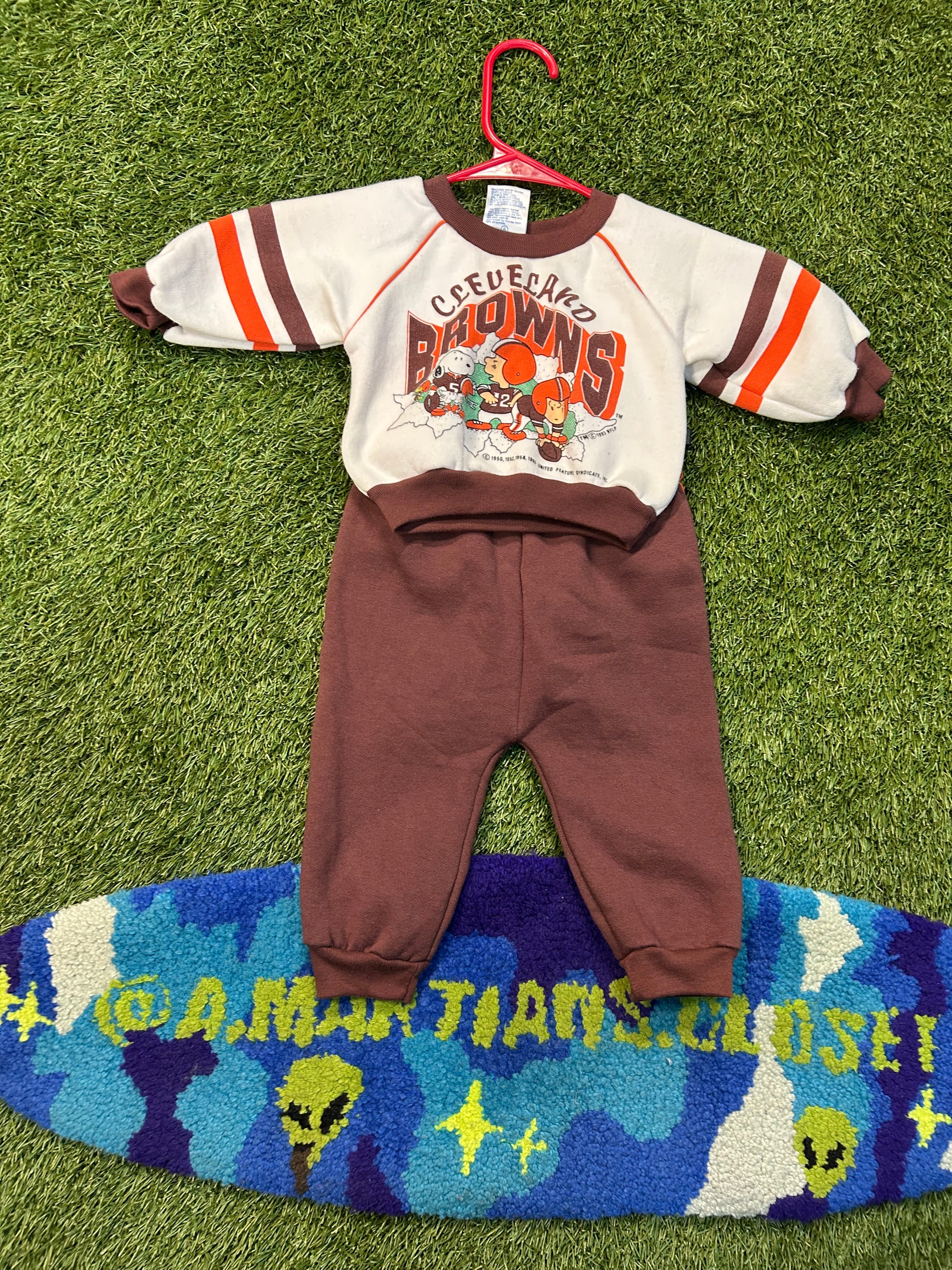 Vintage 1993 Peanuts And Snoopy Cleveland Browns Crewneck W/Matching Bottoms Kids Set