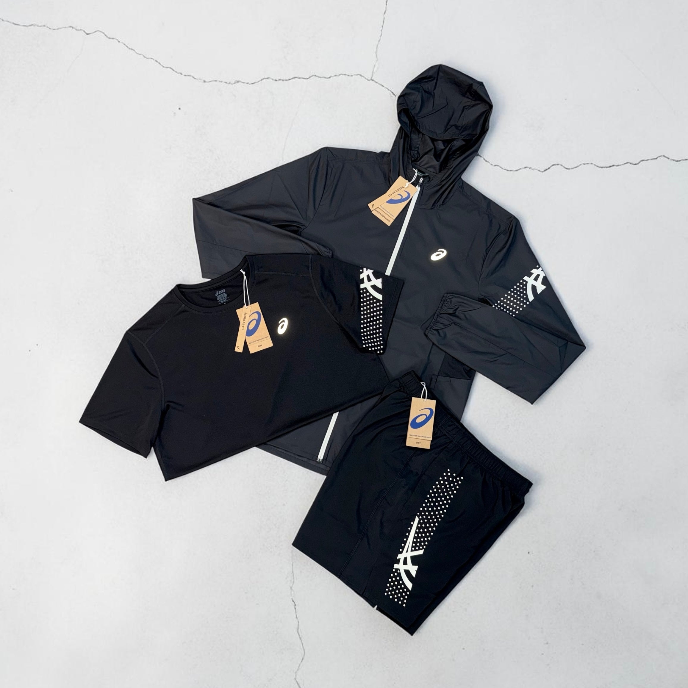 ASICS ICON WINDRUNNER, T-SHIRT AND SHORTS 3PC SET - BLACK (Japan sizing)