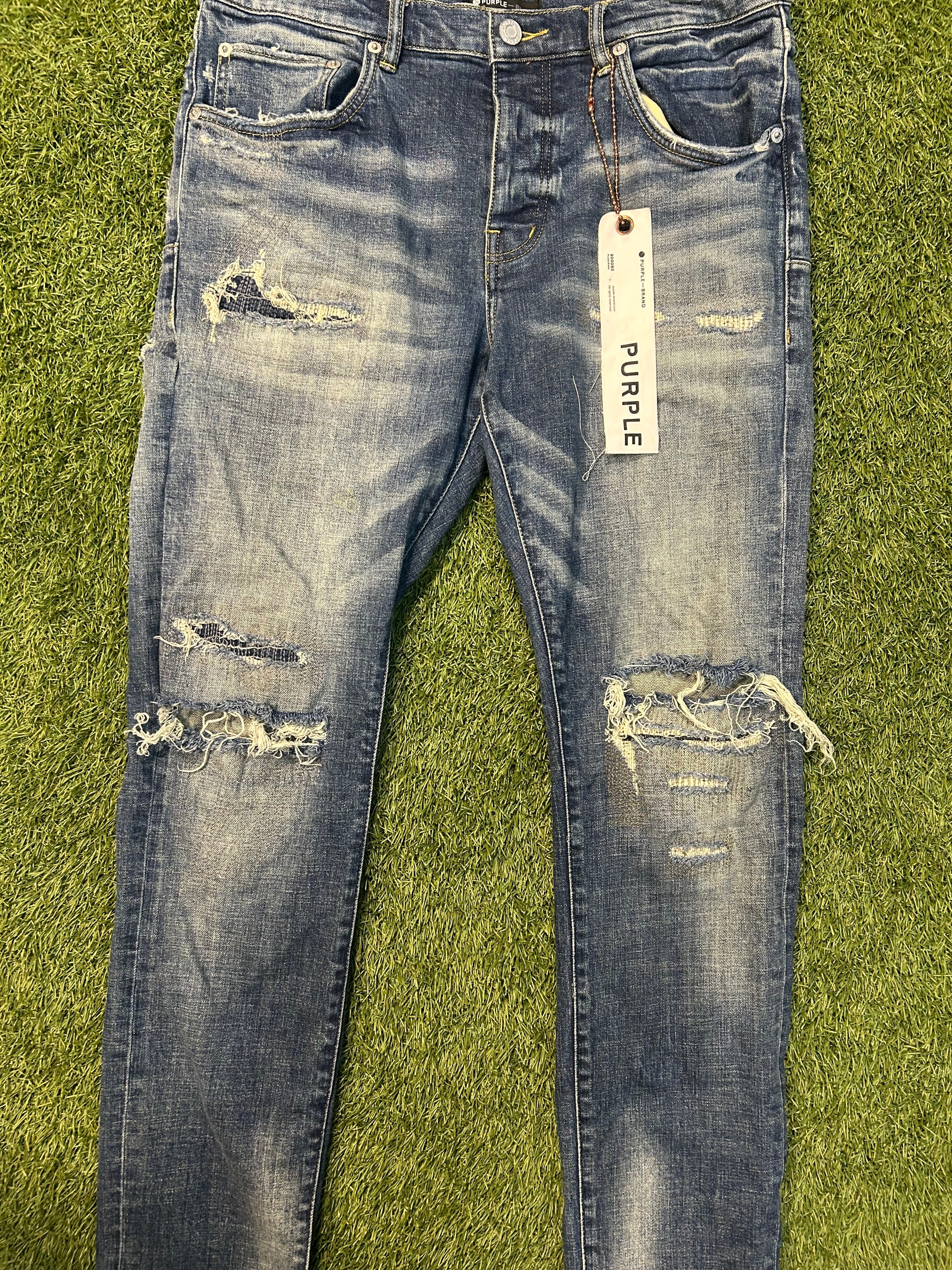 Purple The Brand Knee Cut Blue Jeans