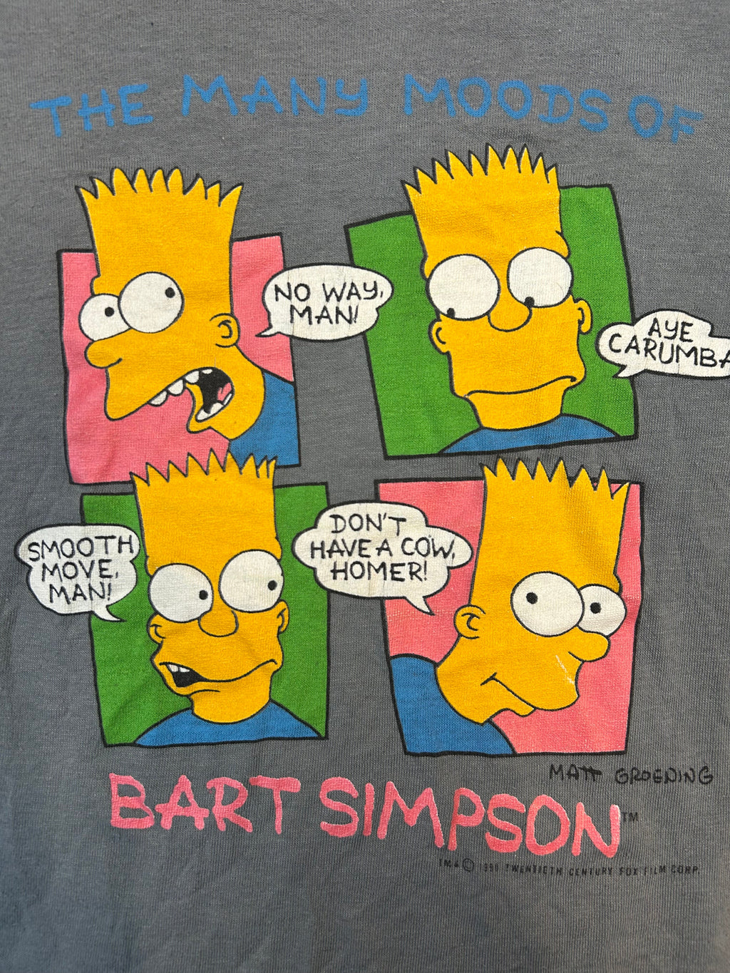 Vintage 1990 The Many Moods Of Bart Simpson Kids Long Sleeve Tee