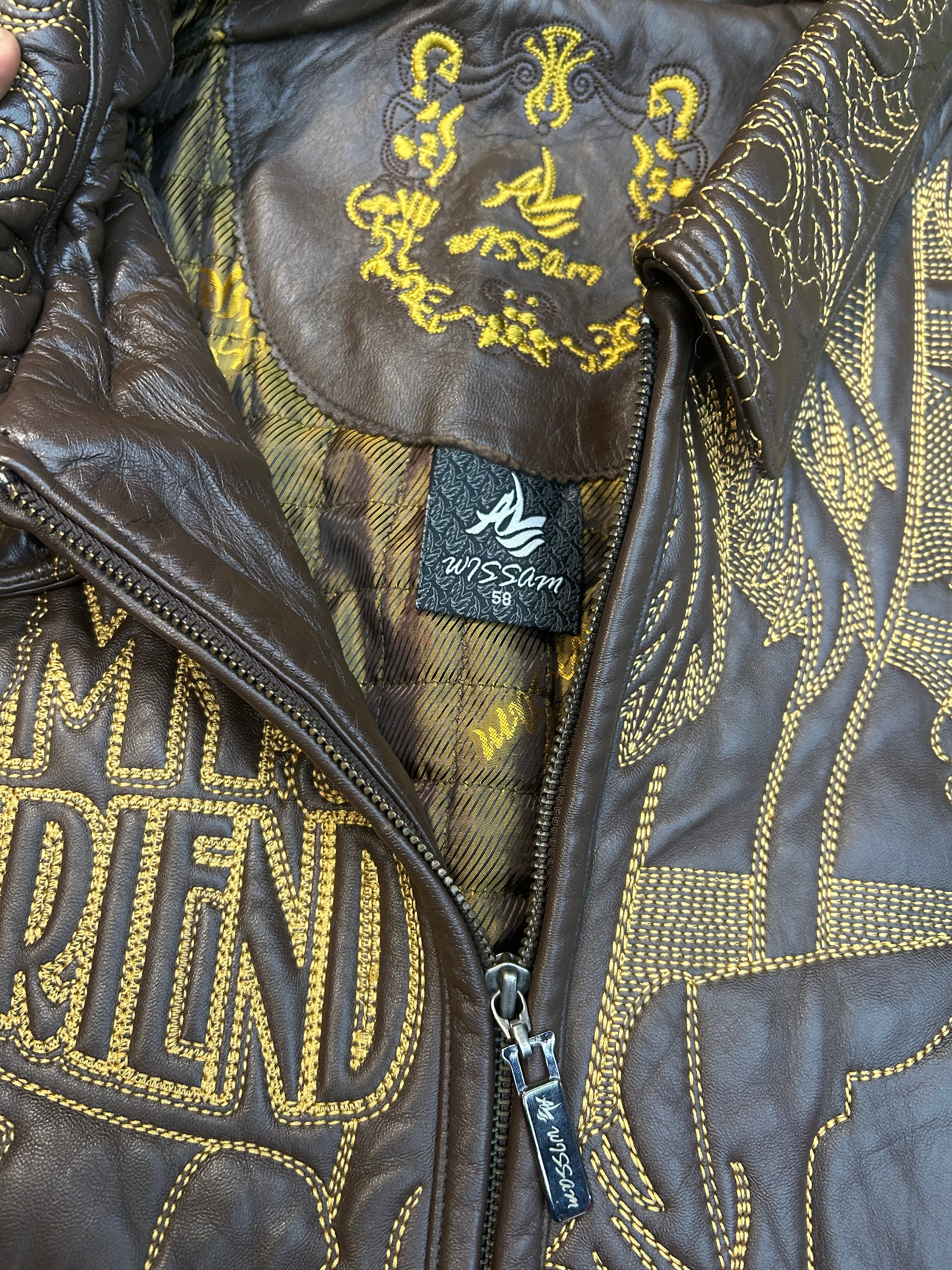 Vintage Al Wissam Scarface Brown Leather Embroidered Heavy Jacket