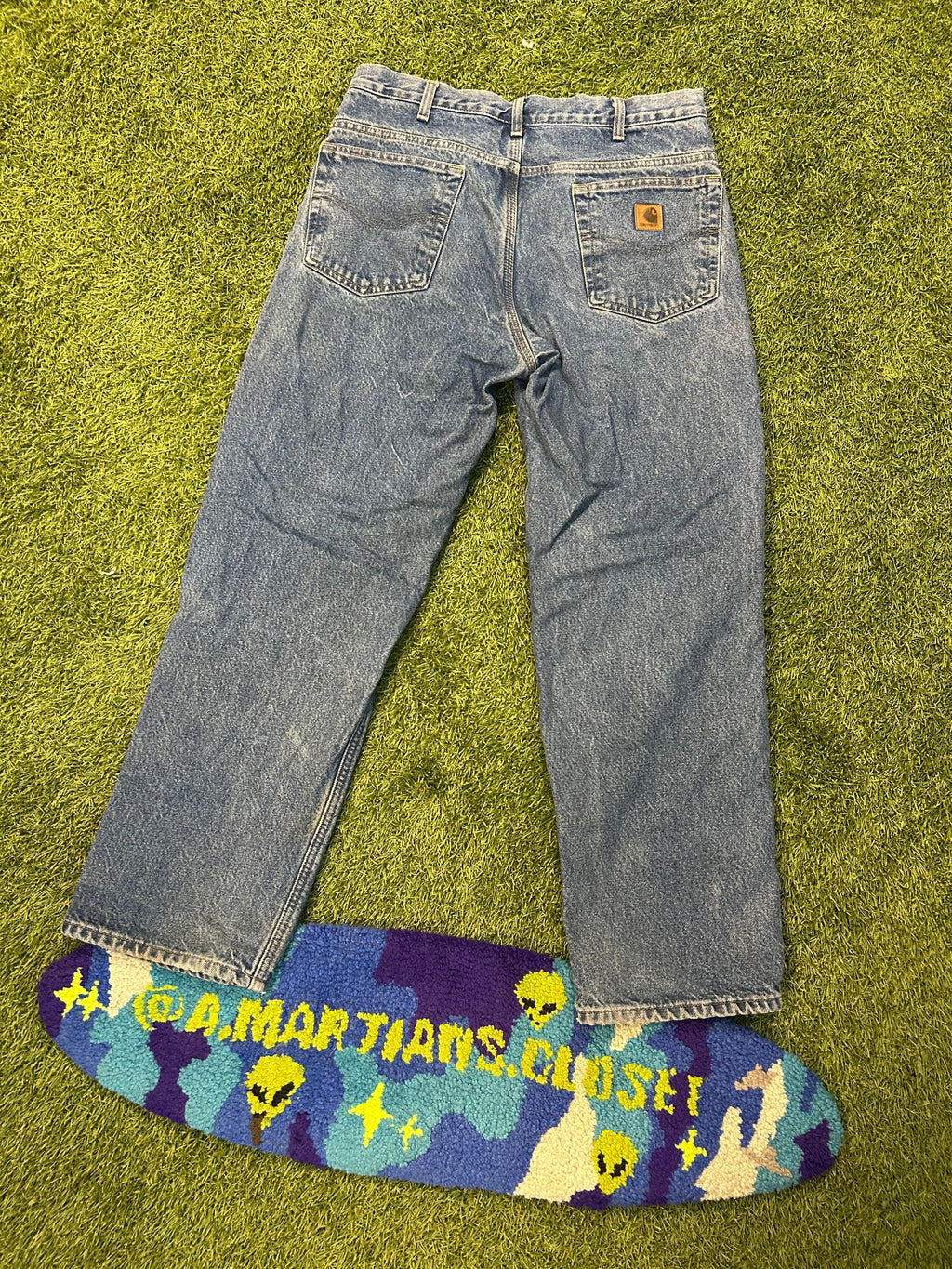 Vintage Carhartt B172 DST Flannel Lined Lighter Blue Wash Jeans
