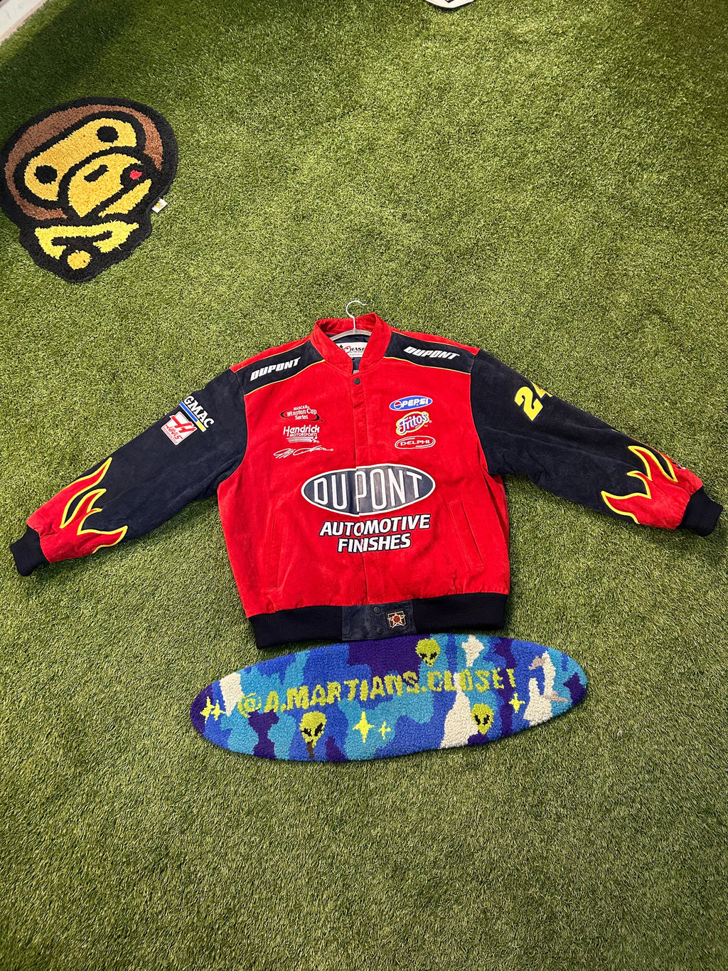 Vintage Jeff Gordon #24 DuPont Automotive Suede Flames NASCAR Heavy Jacket