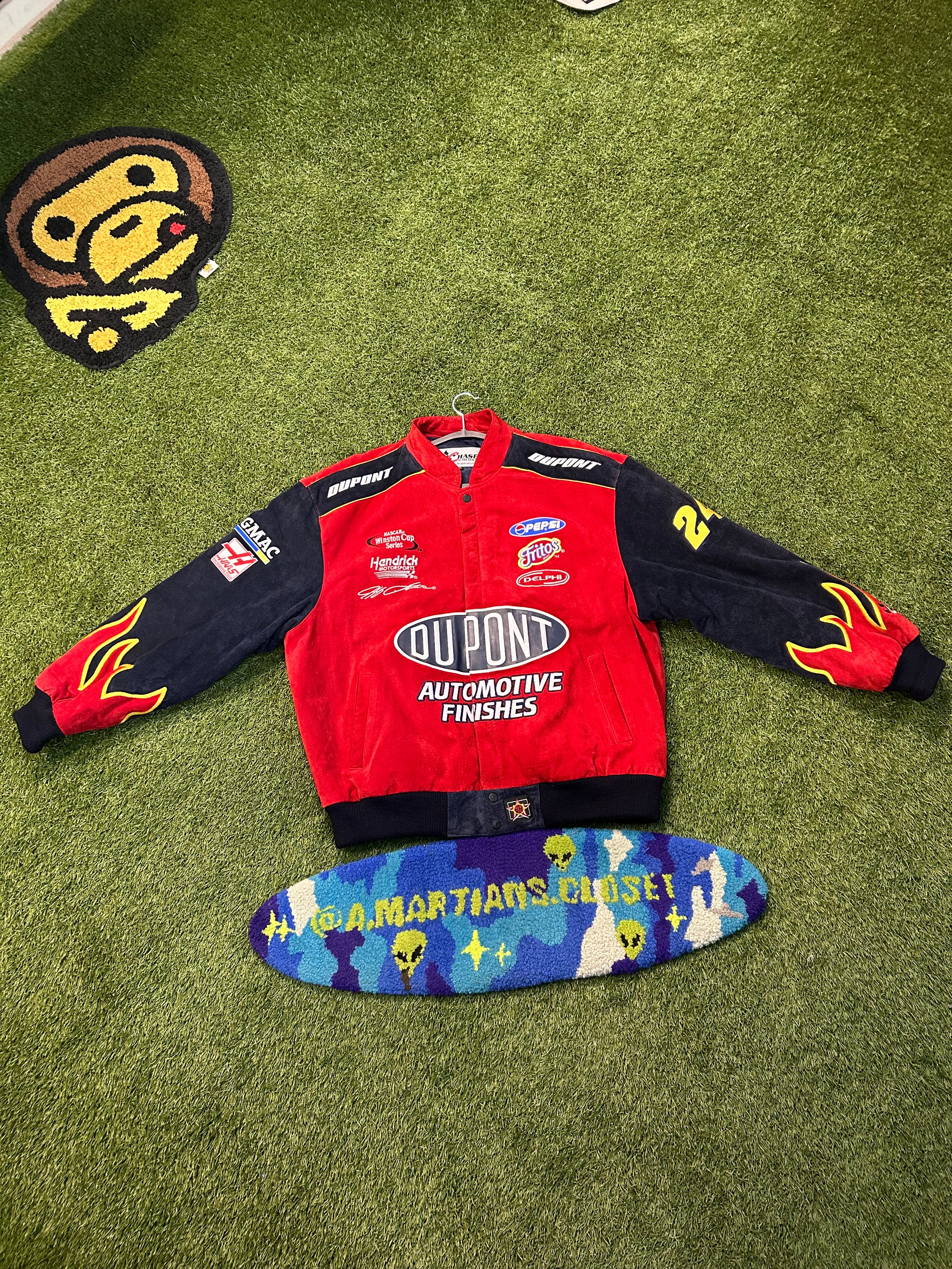 Vintage Jeff Gordon #24 DuPont Automotive Suede Flames NASCAR Heavy Jacket