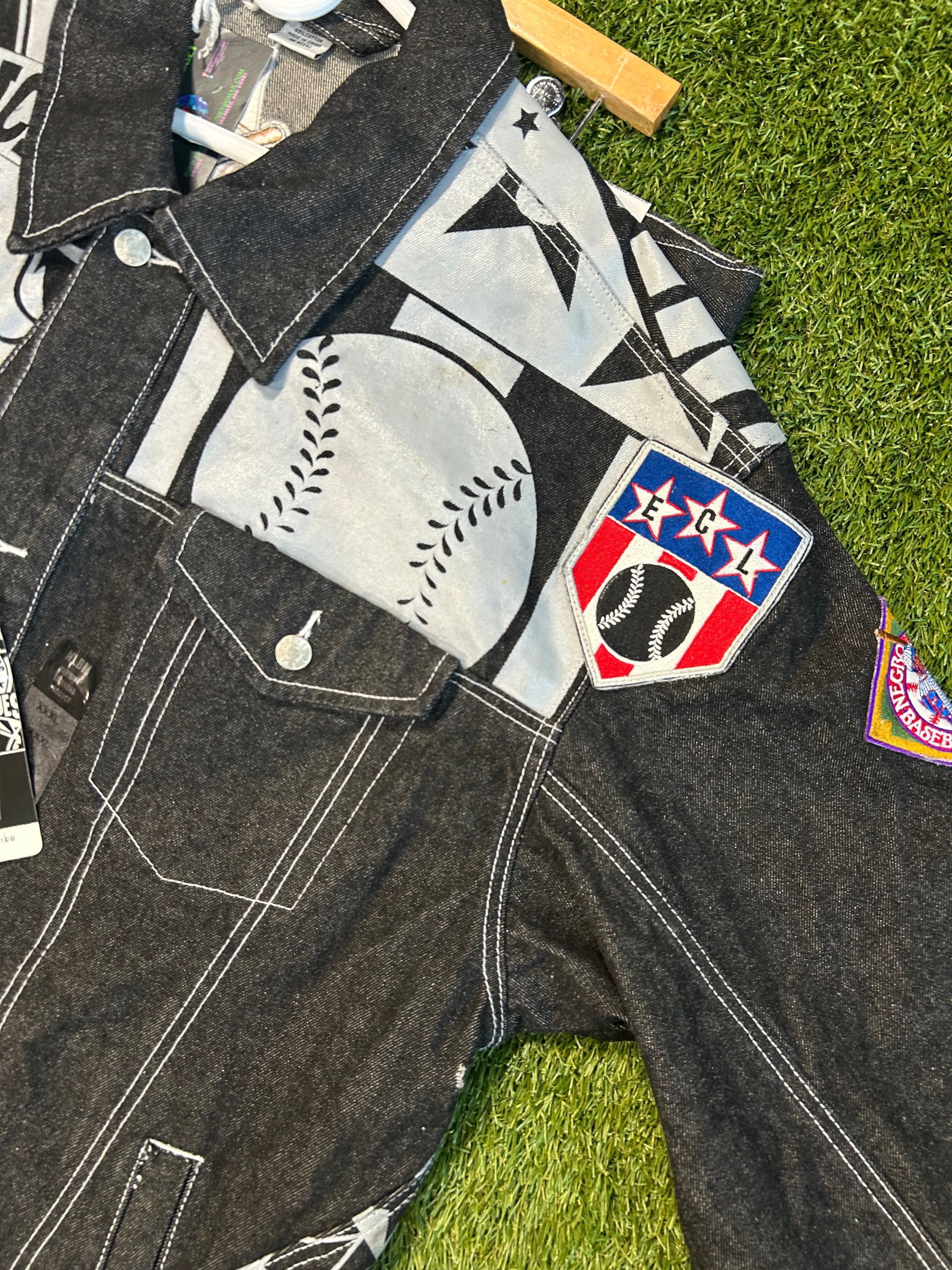 Y2K NLBM Black Denim Embroidered Jacket+Denim Jeans