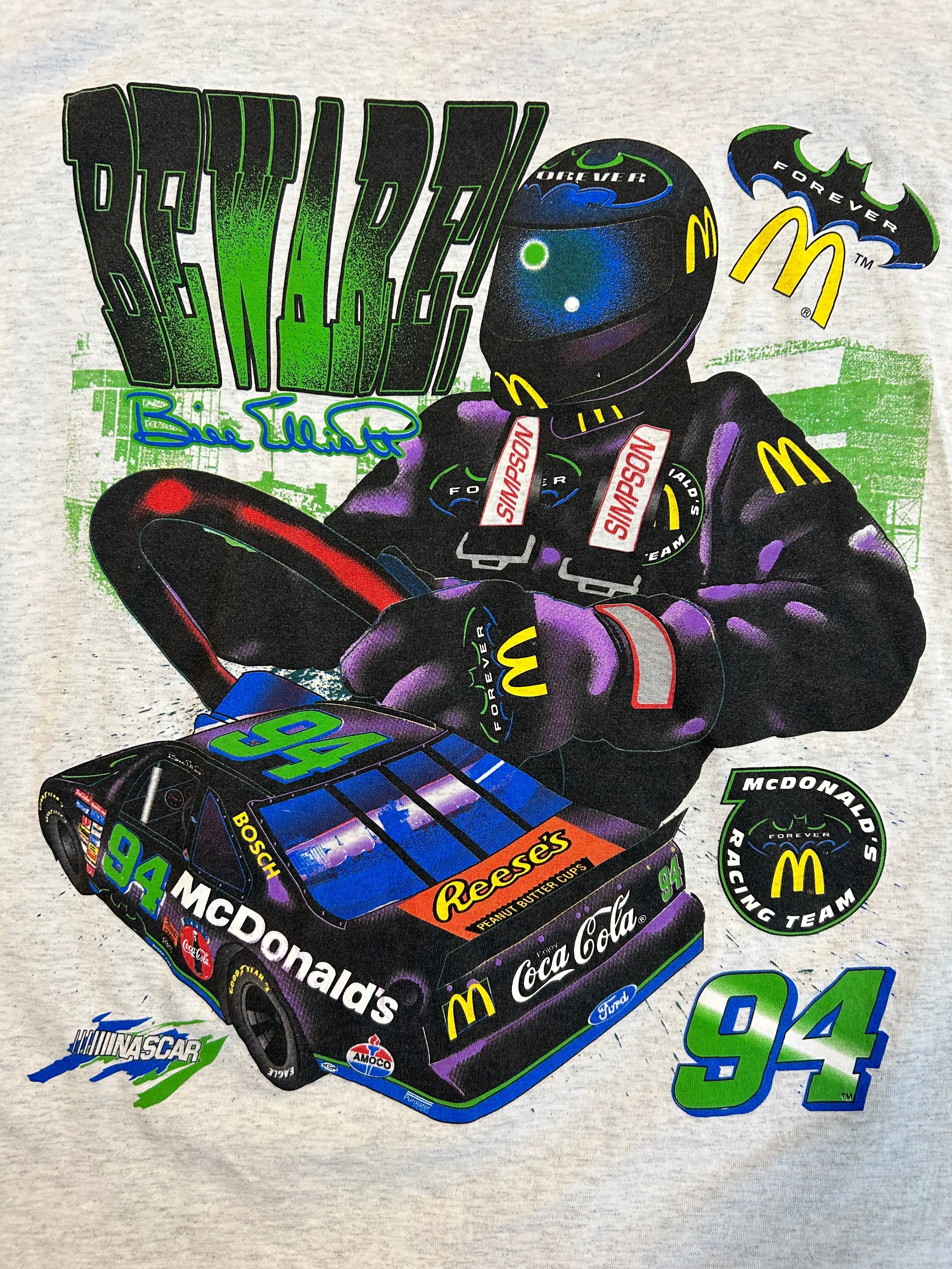Vintage 1995 Bill Elliot Beware #94 X Batman Forever NASCAR Tee