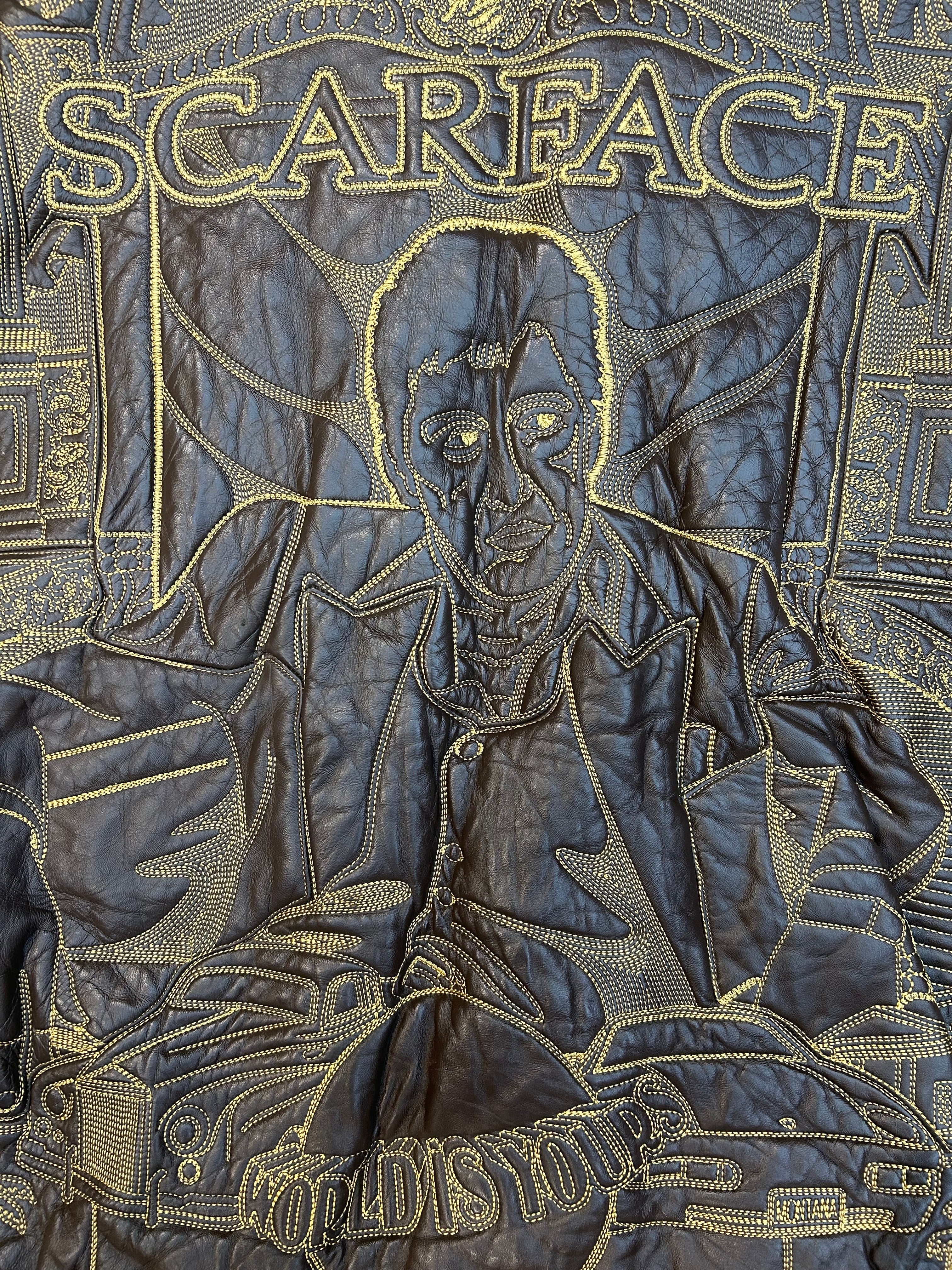 Vintage Al Wissam Scarface Brown Leather Embroidered Heavy Jacket