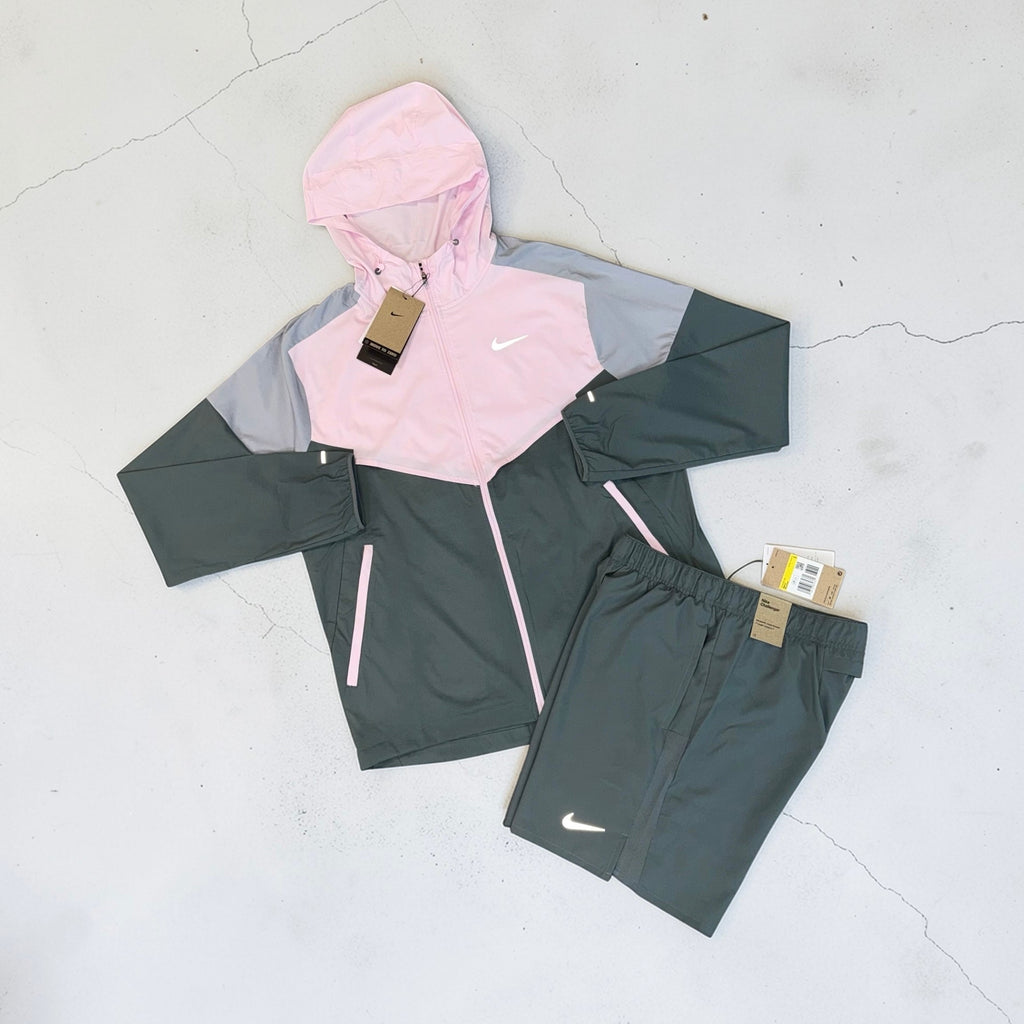 NIKE DRI-FIT WINDRUNNER AND CHALLENGER SHORTS SET - FOAM PINK / GREY