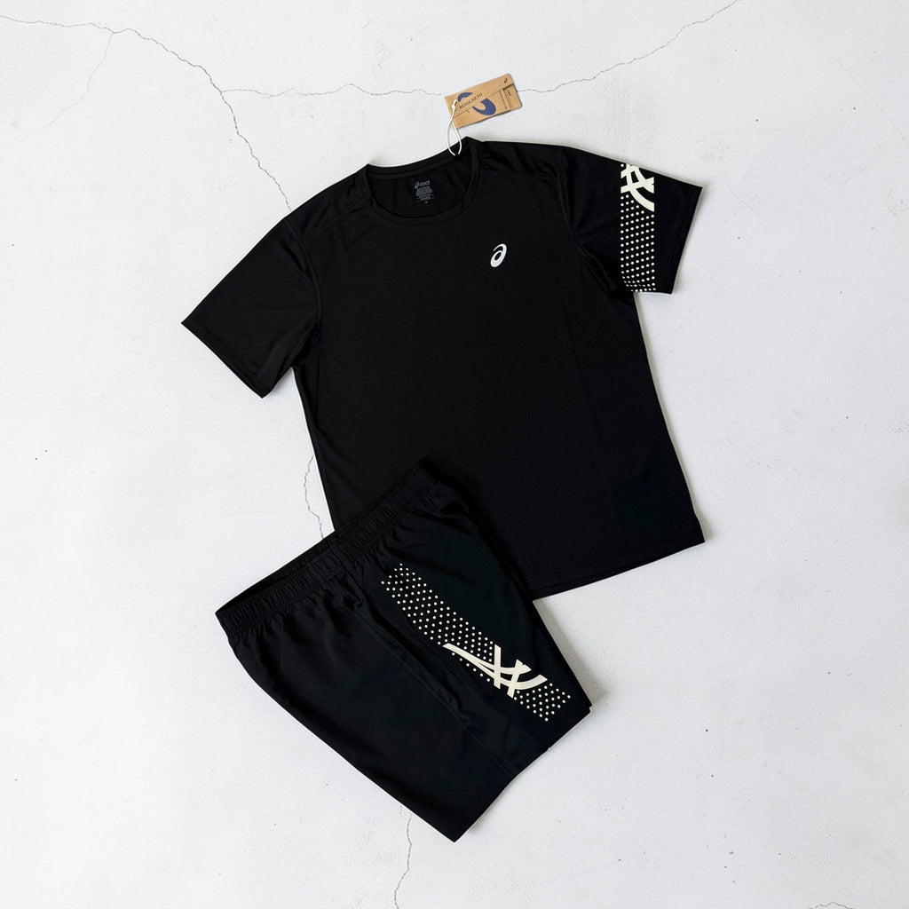 ASICS ICON WINDRUNNER, T-SHIRT AND SHORTS 3PC SET - BLACK (Japan sizing)