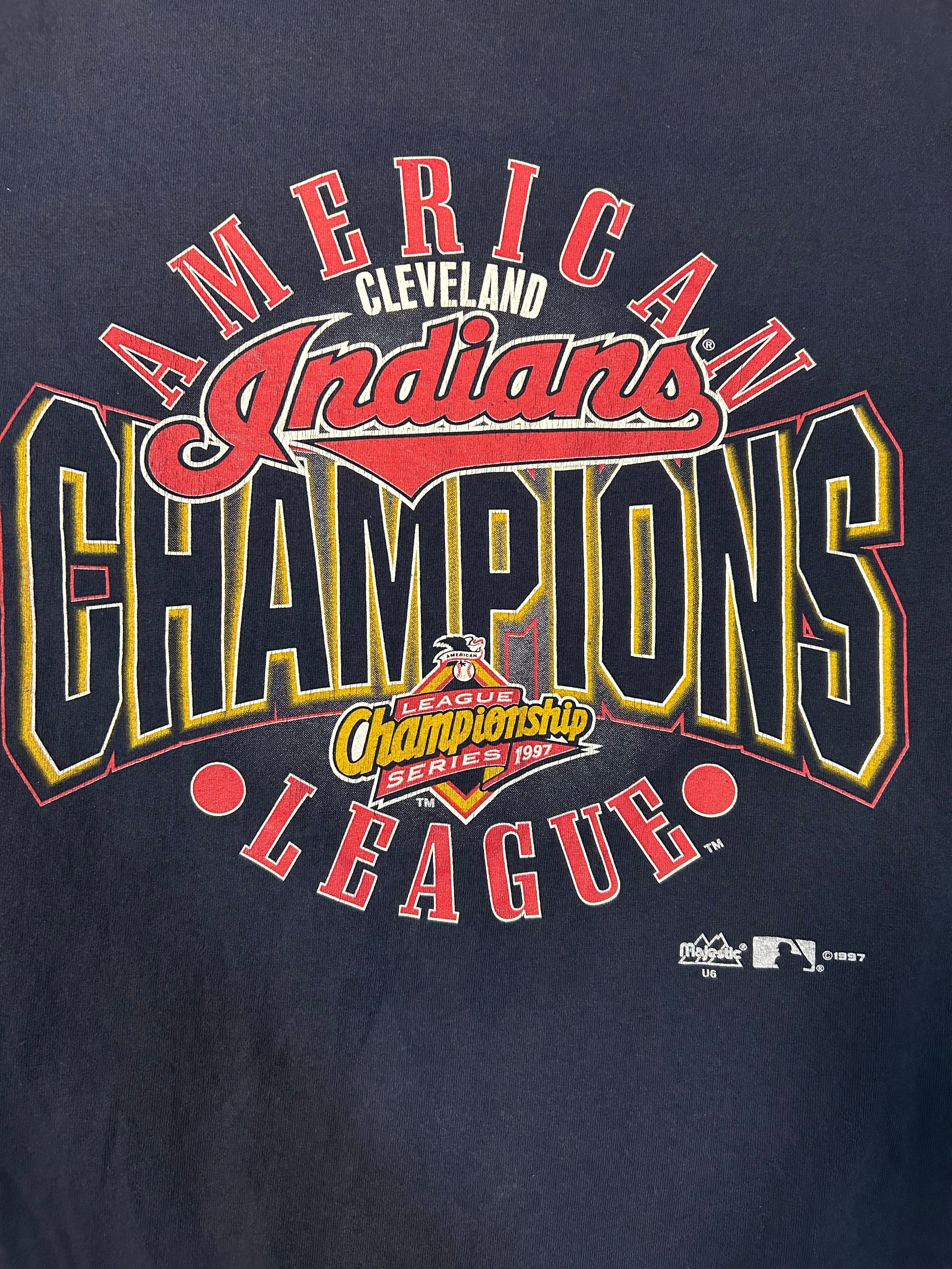 Vintage 1997 Majestic Cleveland Indians League Champions Tee