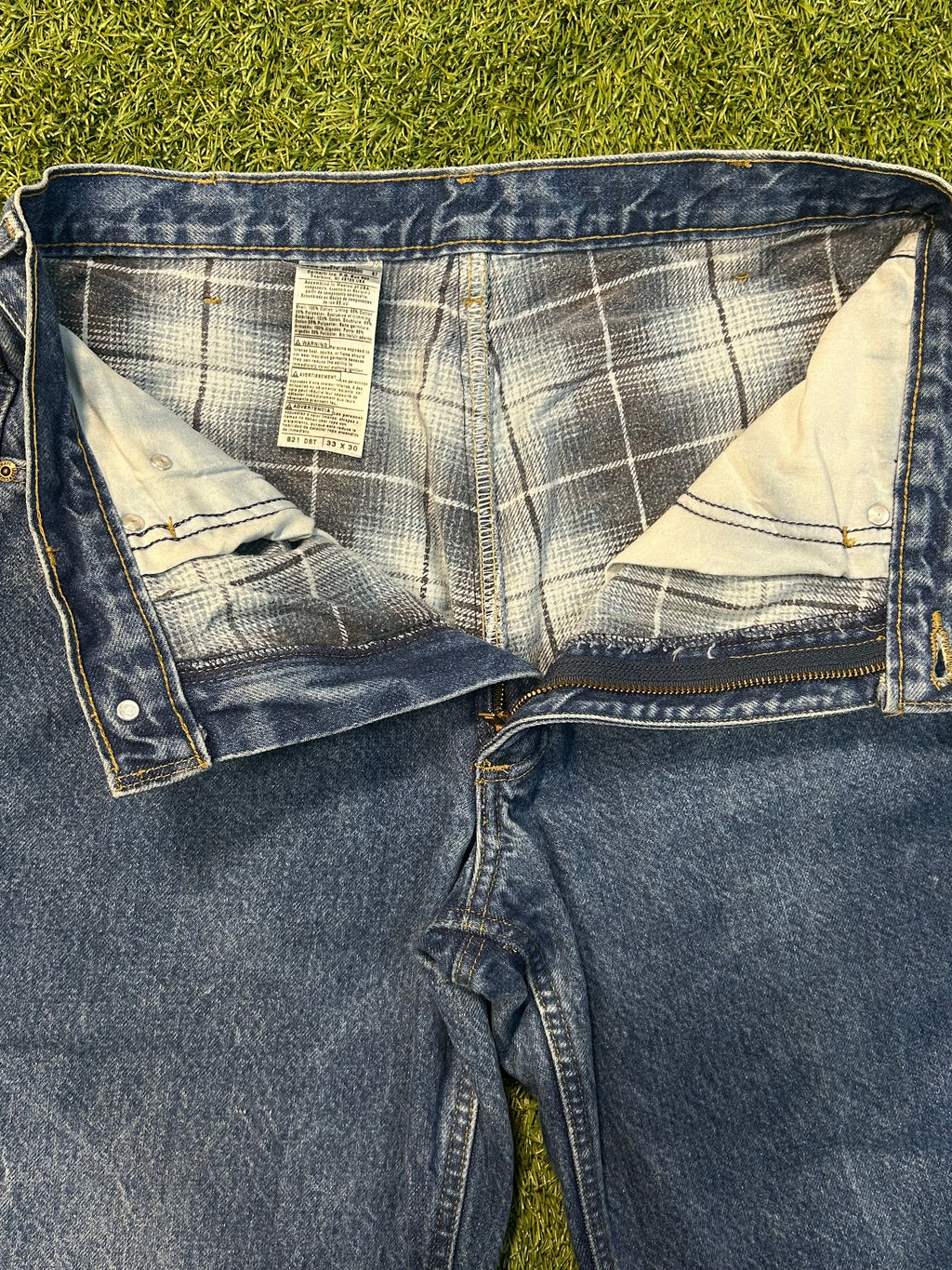 Vintage Carhartt B21 DST Flannel Lined Dark Blue Jeans