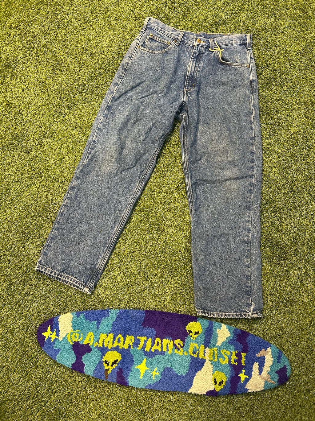 Vintage Carhartt B172 DST Flannel Lined Lighter Blue Wash Jeans