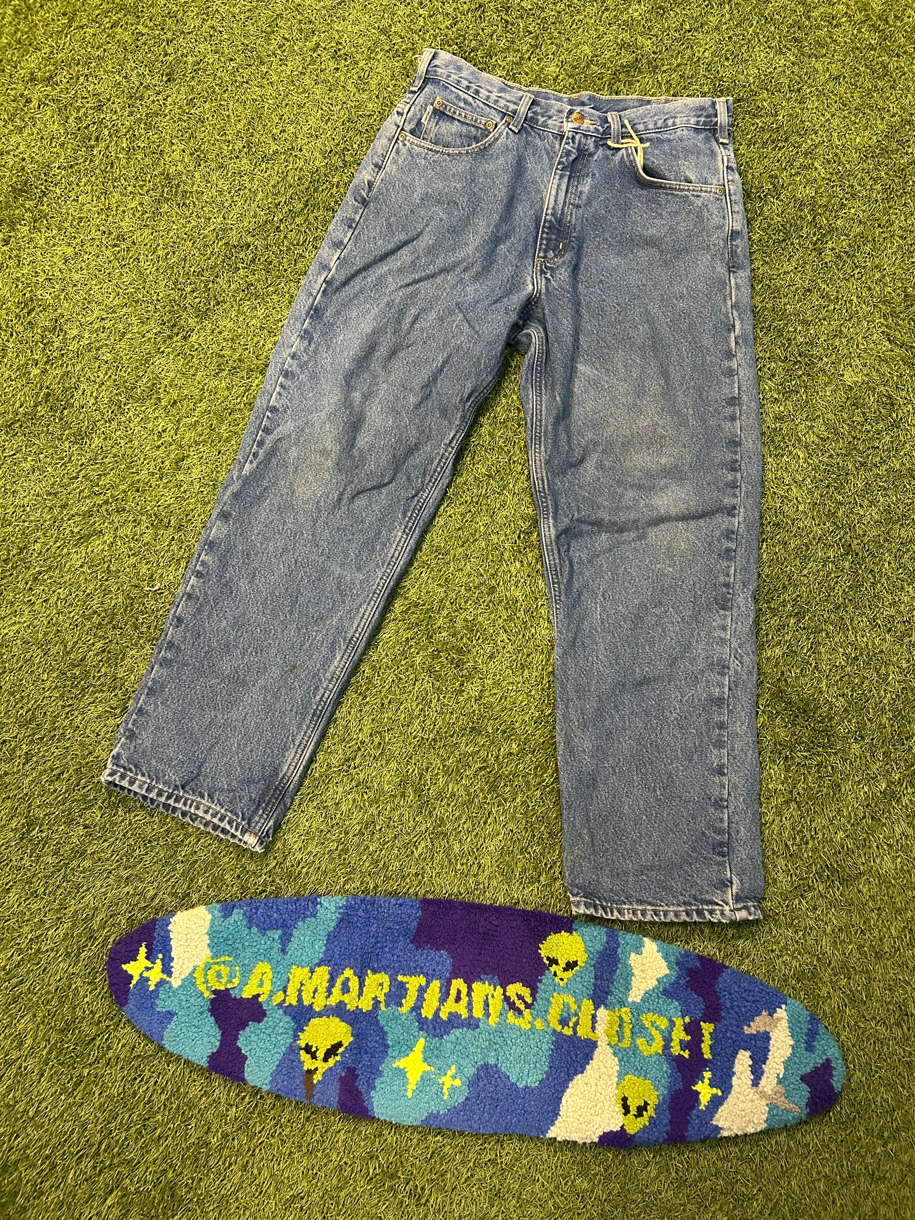 Vintage Carhartt B172 DST Flannel Lined Lighter Blue Wash Jeans
