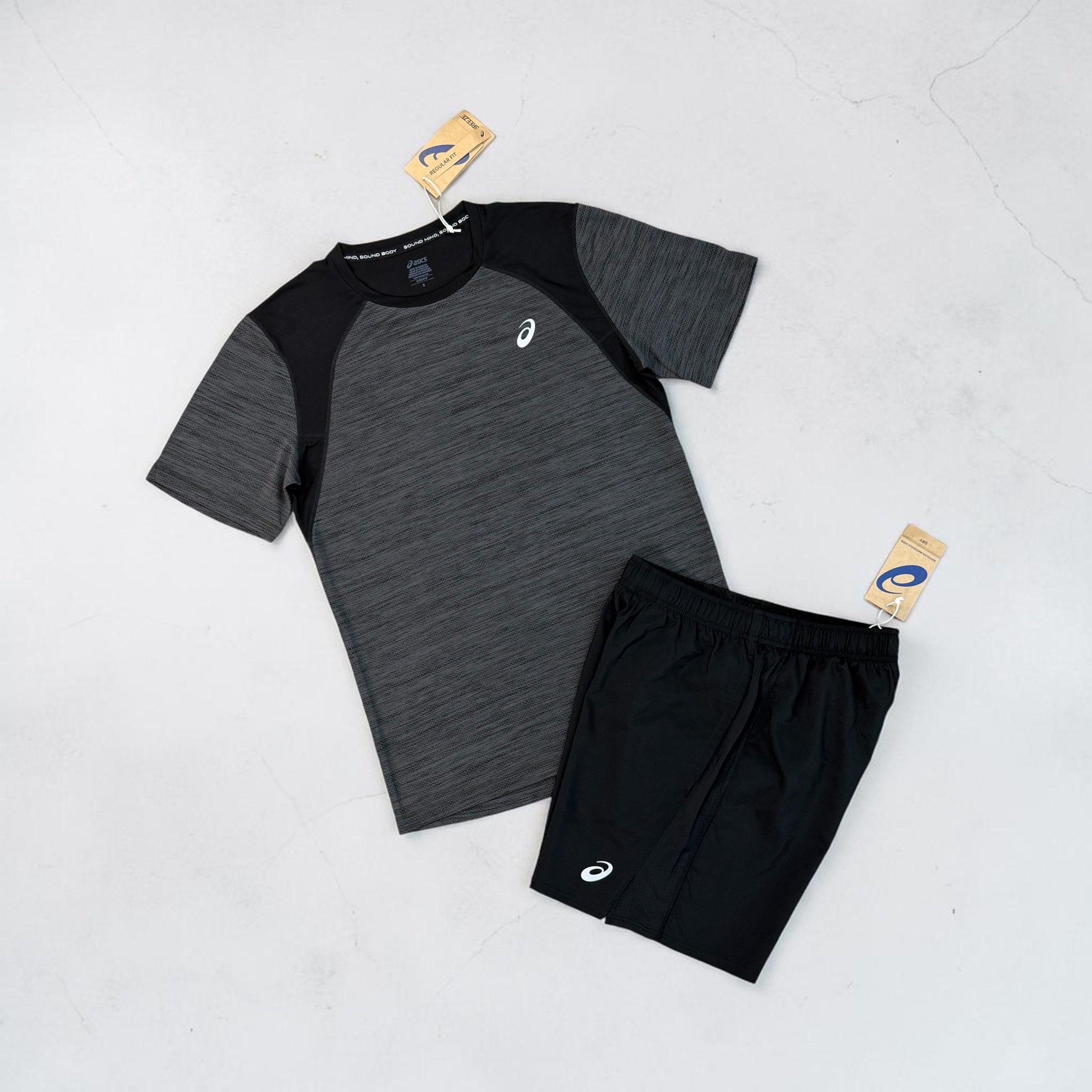 ASICS ROAD T-SHIRT AND CORE SHORTS SET - BLACK ANTHRACITE