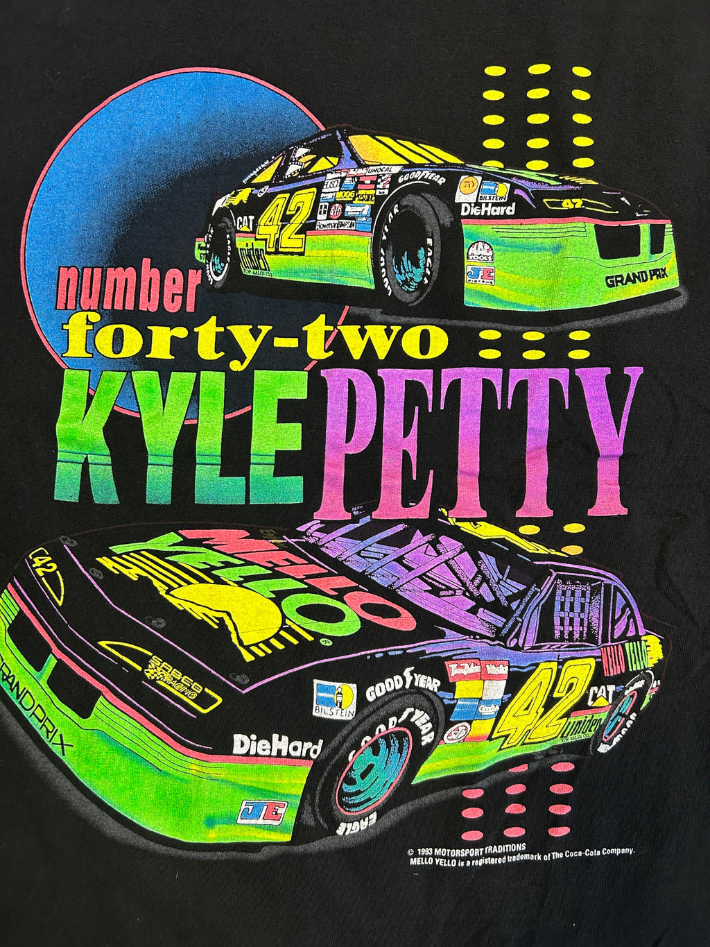 Vintage 1993 Kyle Petty # 42 Mellon Yellow Tee