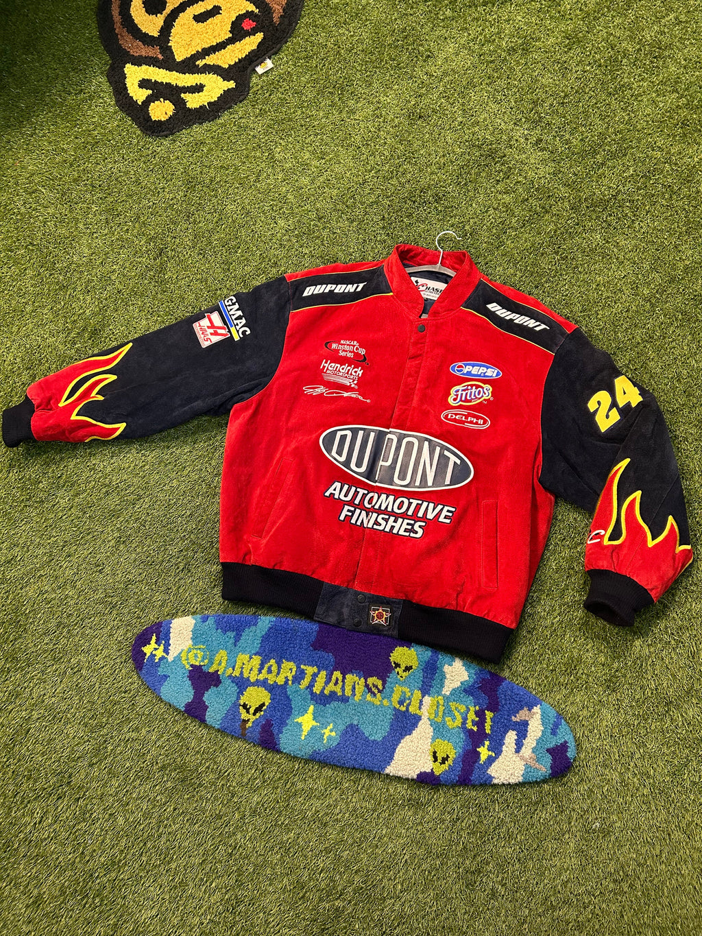 Vintage Jeff Gordon #24 DuPont Automotive Suede Flames NASCAR Heavy Jacket