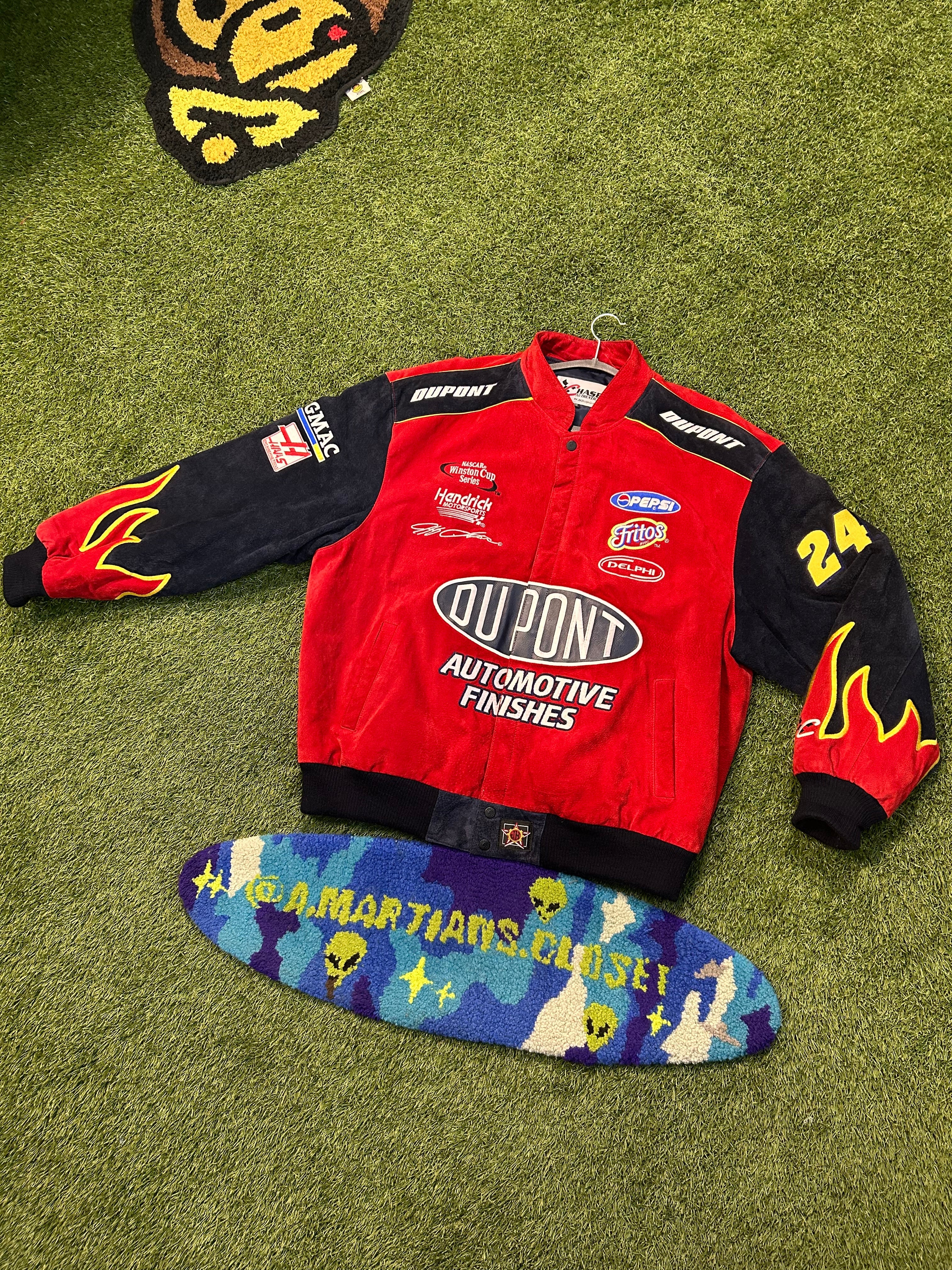 Vintage Jeff Gordon #24 DuPont Automotive Suede Flames NASCAR Heavy Jacket