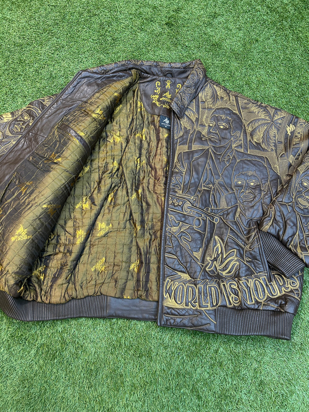 Vintage Al Wissam Scarface Brown Leather Embroidered Heavy Jacket
