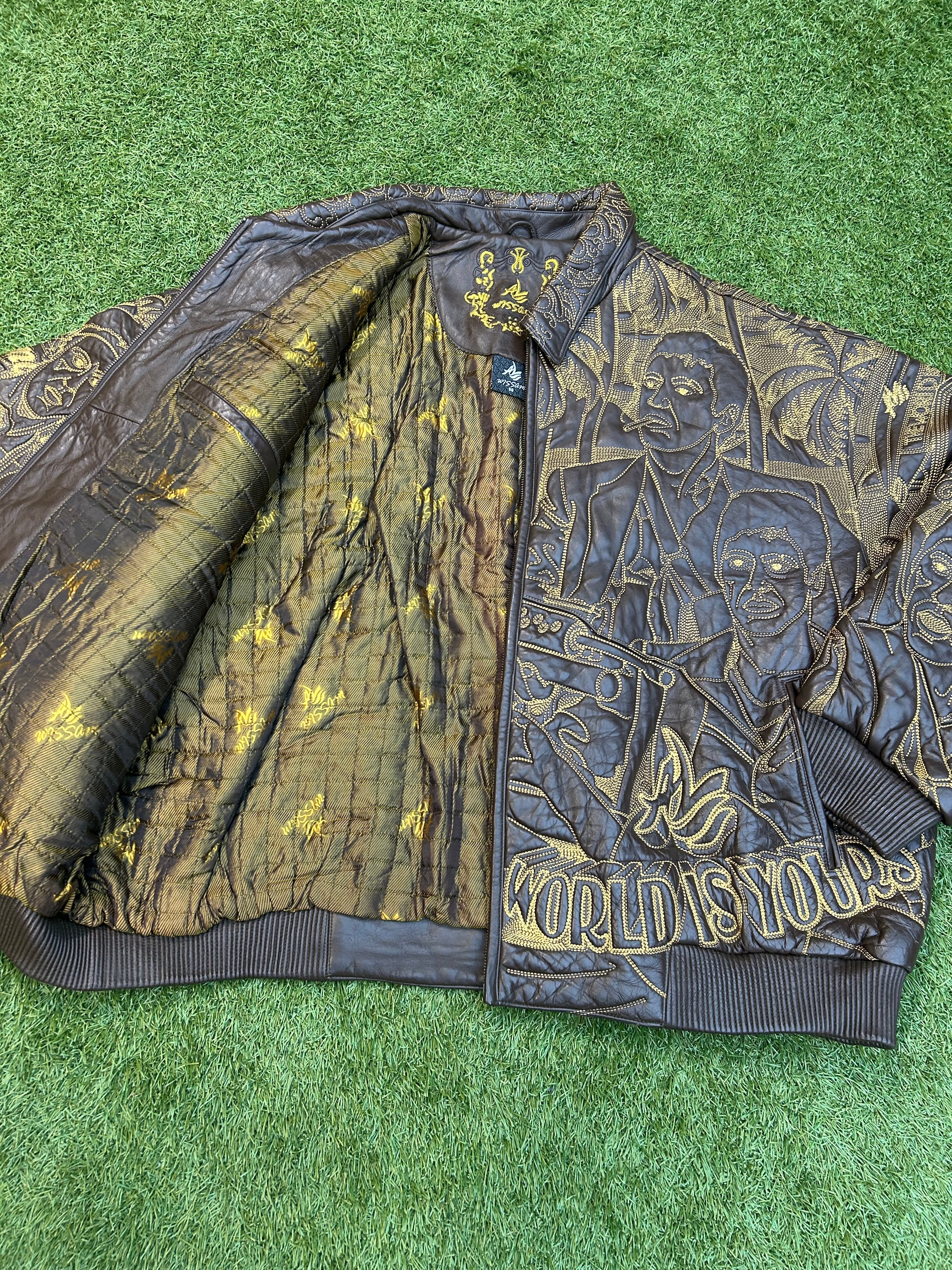 Vintage Al Wissam Scarface Brown Leather Embroidered Heavy Jacket