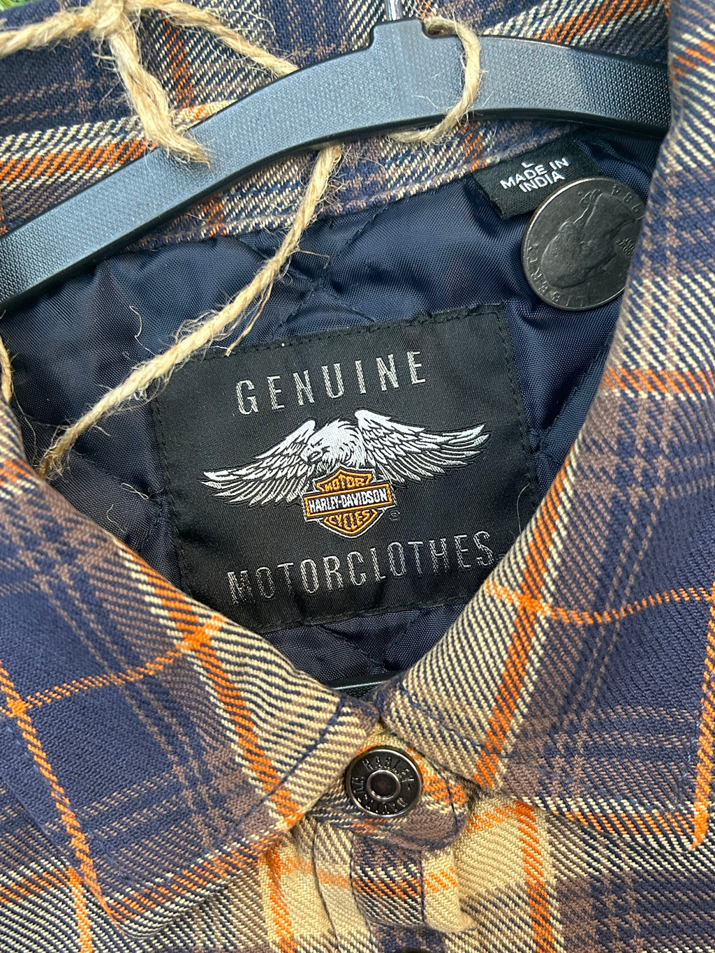 Vintage Harley Davidson Plaid Button Up Collard Jacket