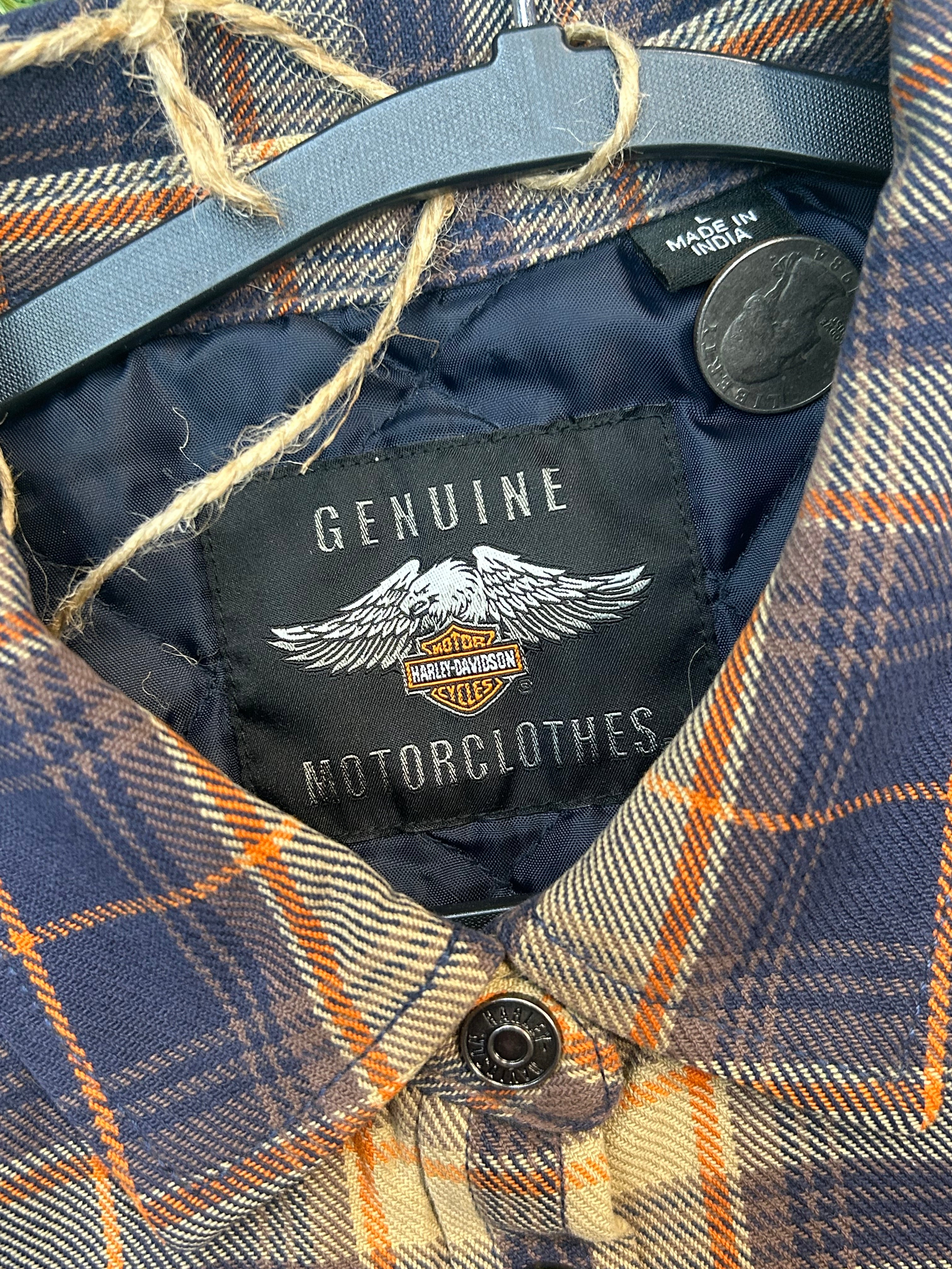 Vintage Harley Davidson Plaid Button Up Collard Jacket