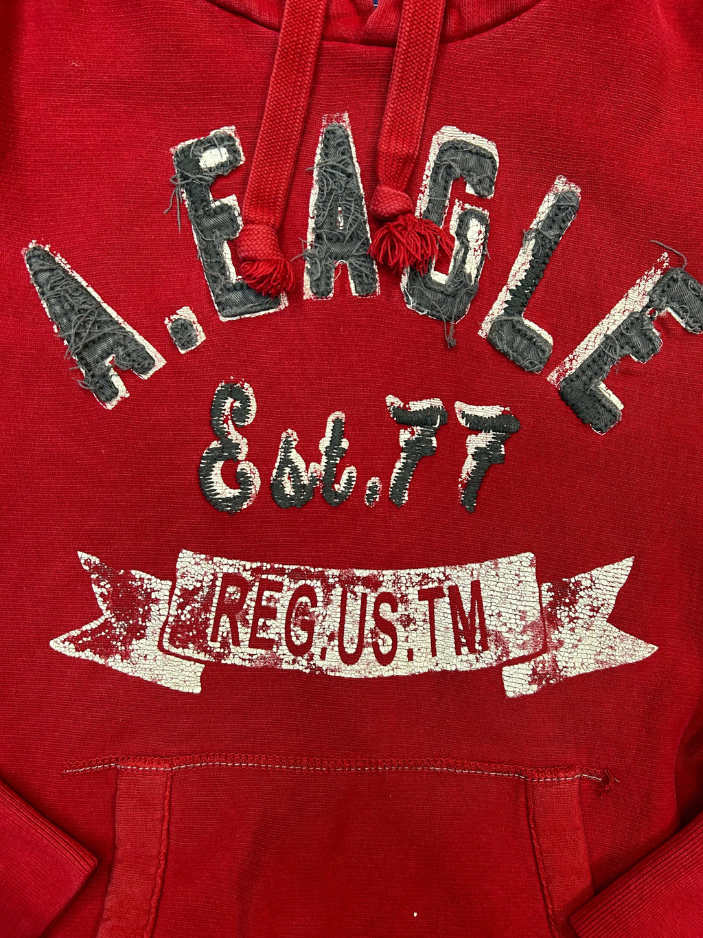 Y2K American Eagle Red Distressed Logo Hoodie