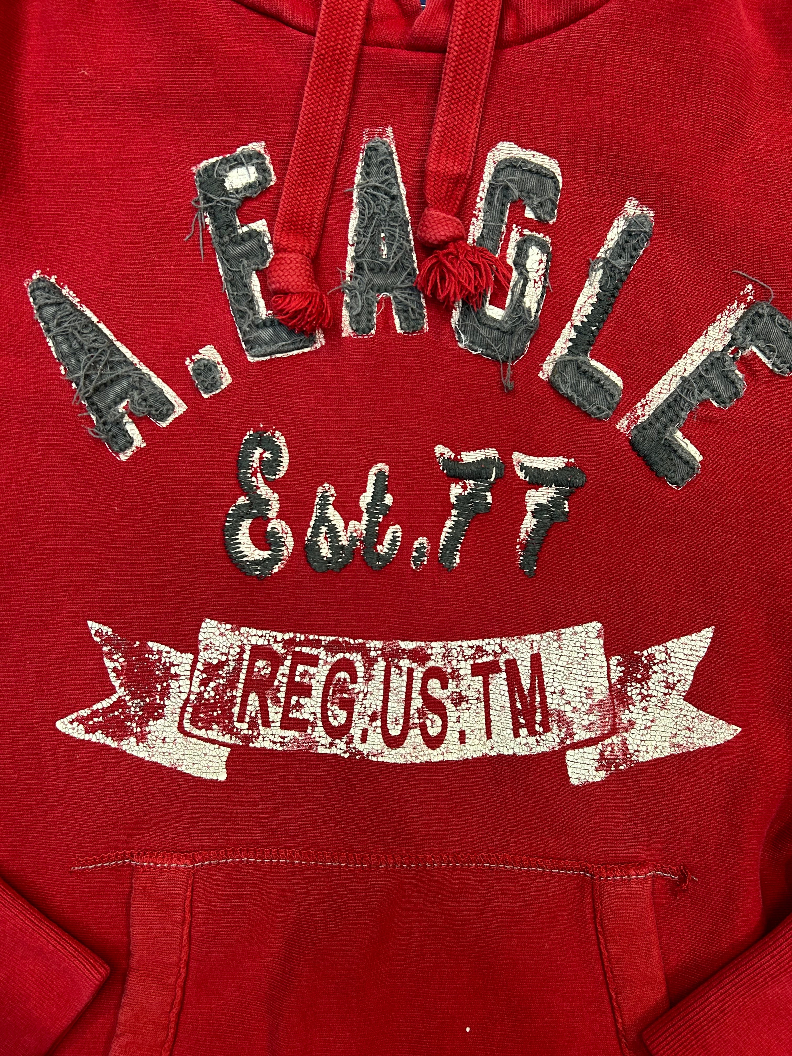 Y2K American Eagle Red Distressed Logo Hoodie