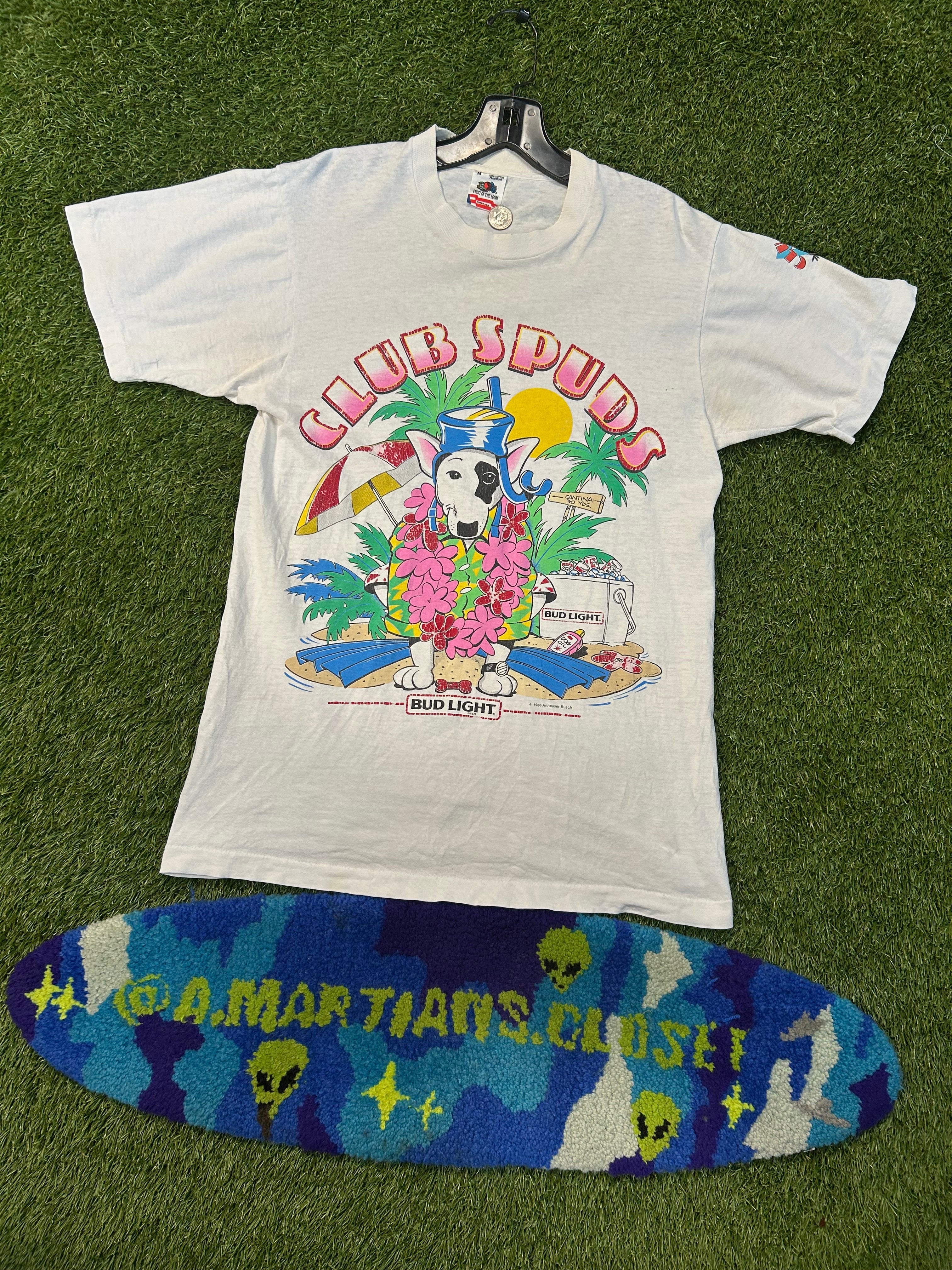 Vintage 1986 Club Spuds Budlight Beer Tee