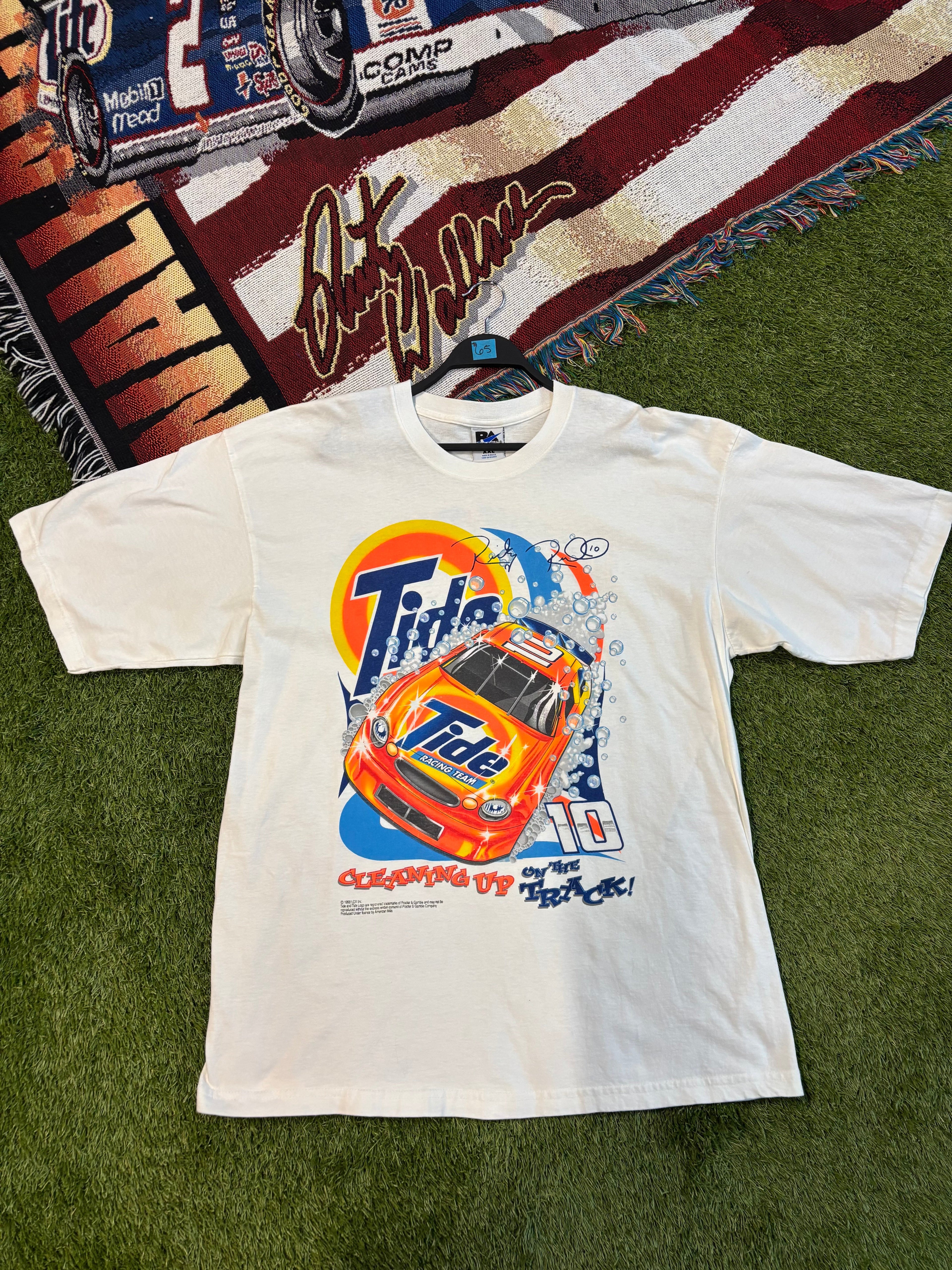 1998 Cleaning Up On The Track Tide Racing Team NASCAR T-Shirt Size XXL Royal Avalon Tag